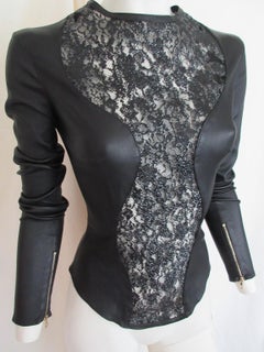 Leather Black Embroided Top  Stretch Small 6