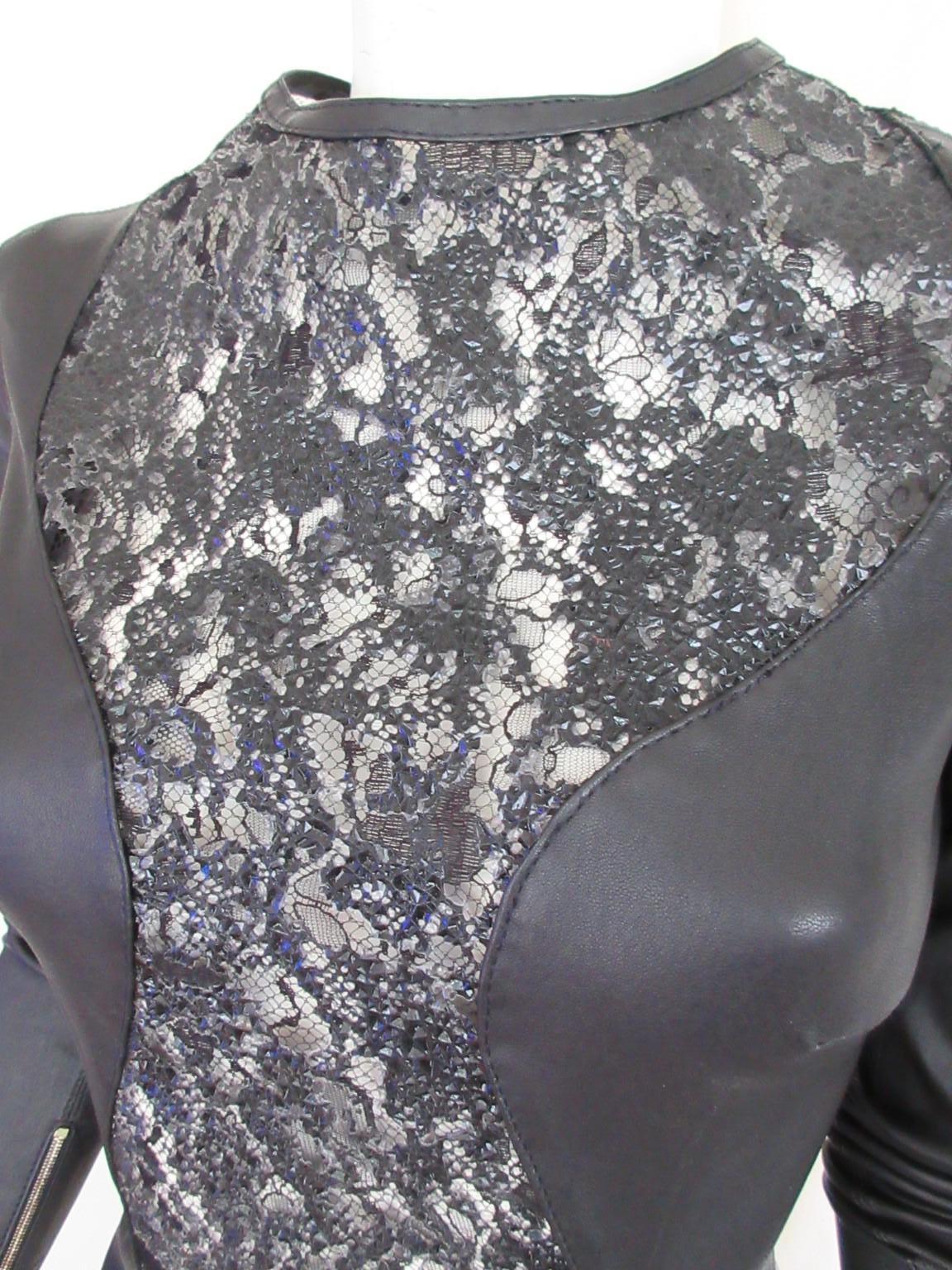 Women's or Men's Leather Black Embroided Top  Stretch Small 6 For Sale
