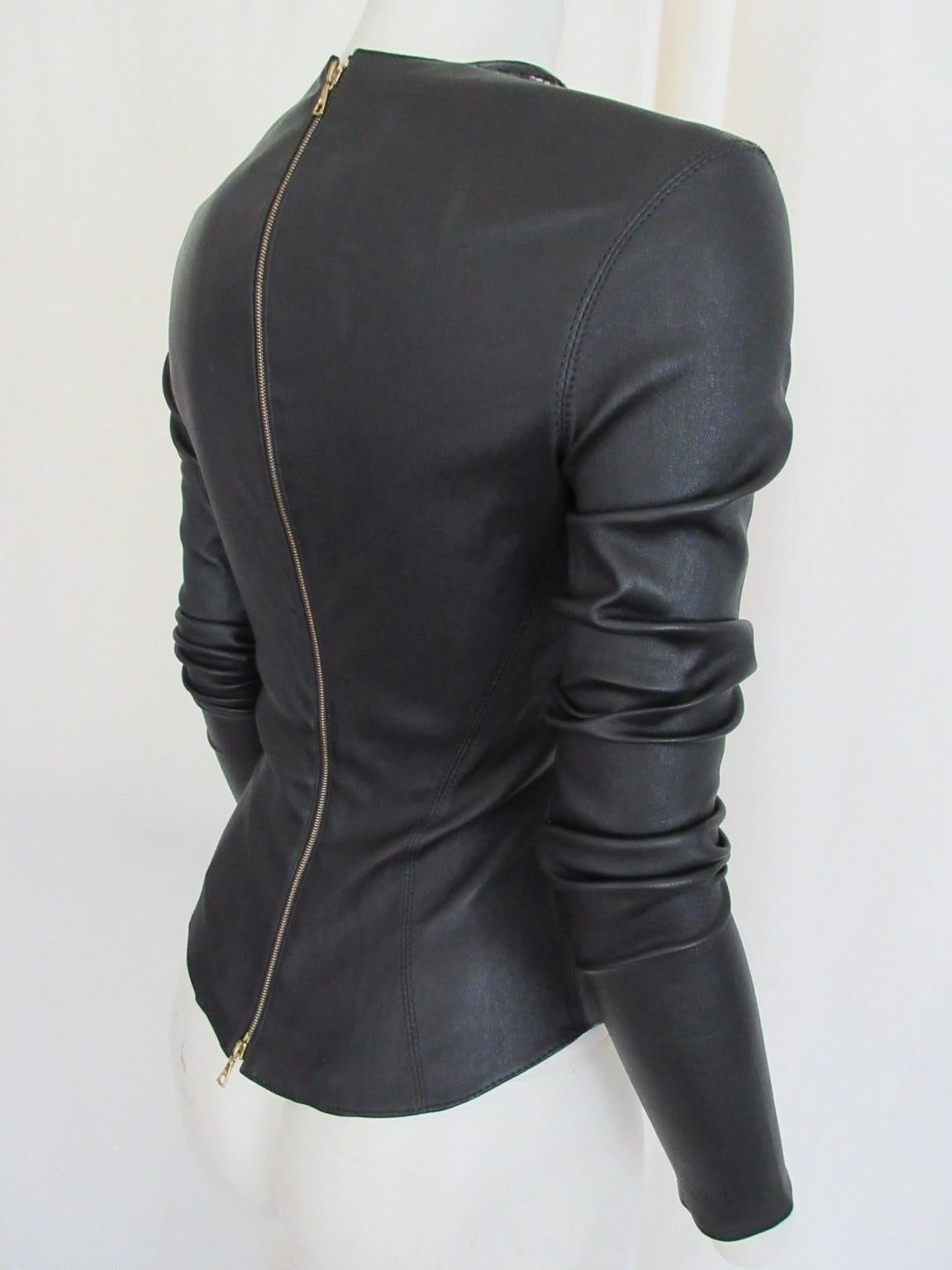 Leather Black Embroided Top  Stretch Small 6 For Sale 3