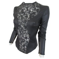 Leather Black Embroided Top  Stretch Small 6