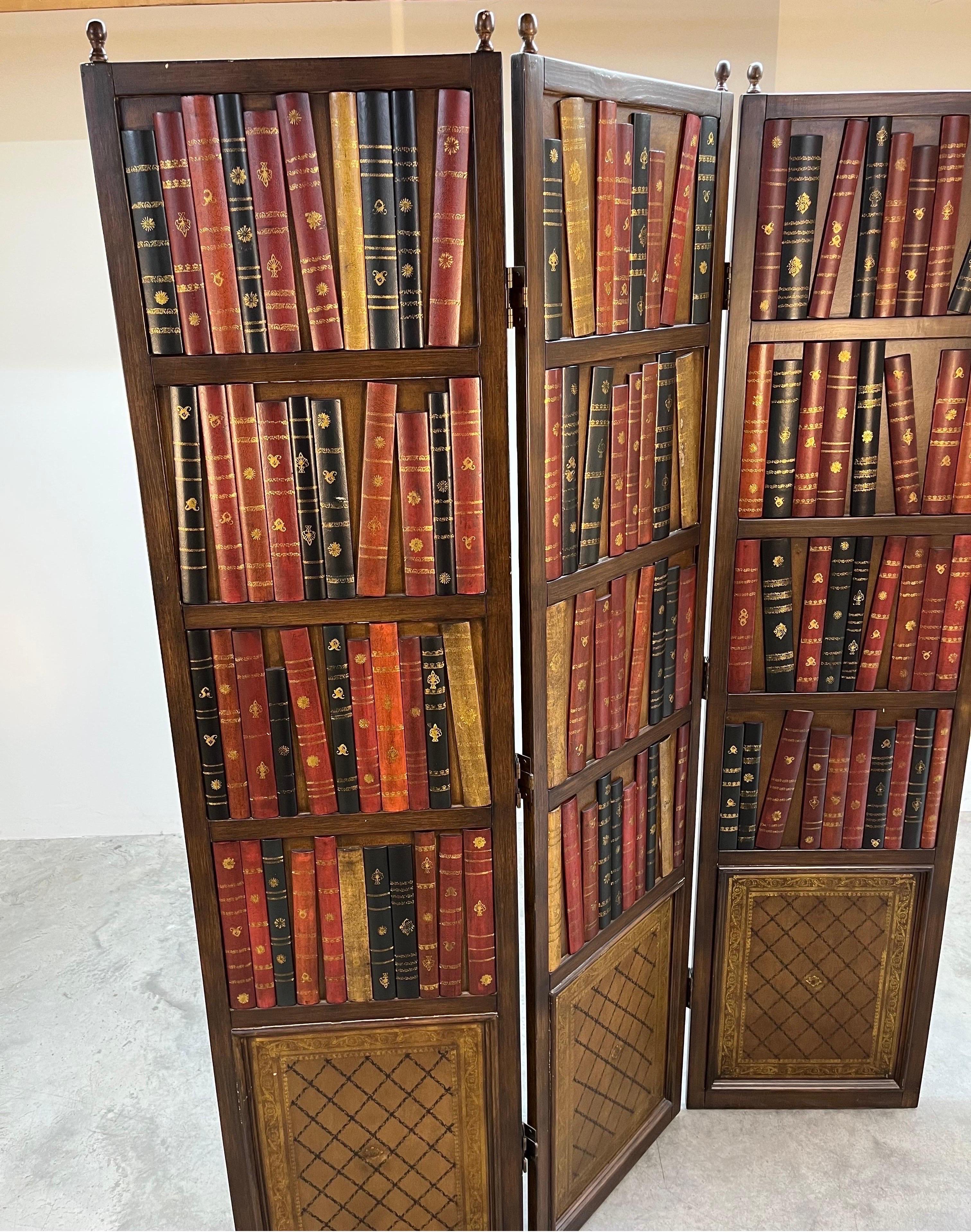 Regency Leather Books Library Bookcase or Bookshelf Motif Screen-Room Divider
