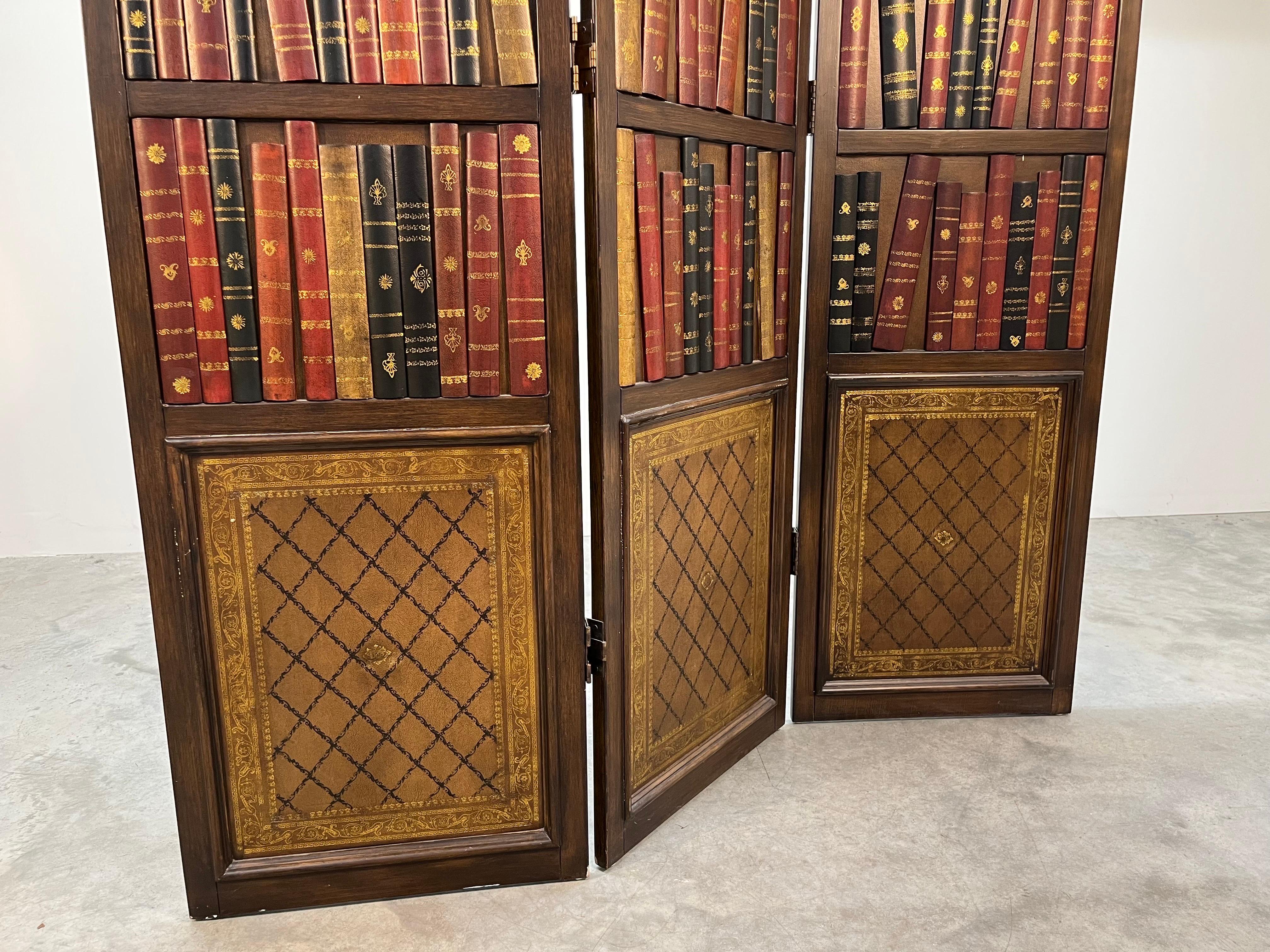 Leather Books Library Bookcase or Bookshelf Motif Screen-Room Divider In Good Condition In Southampton, NJ