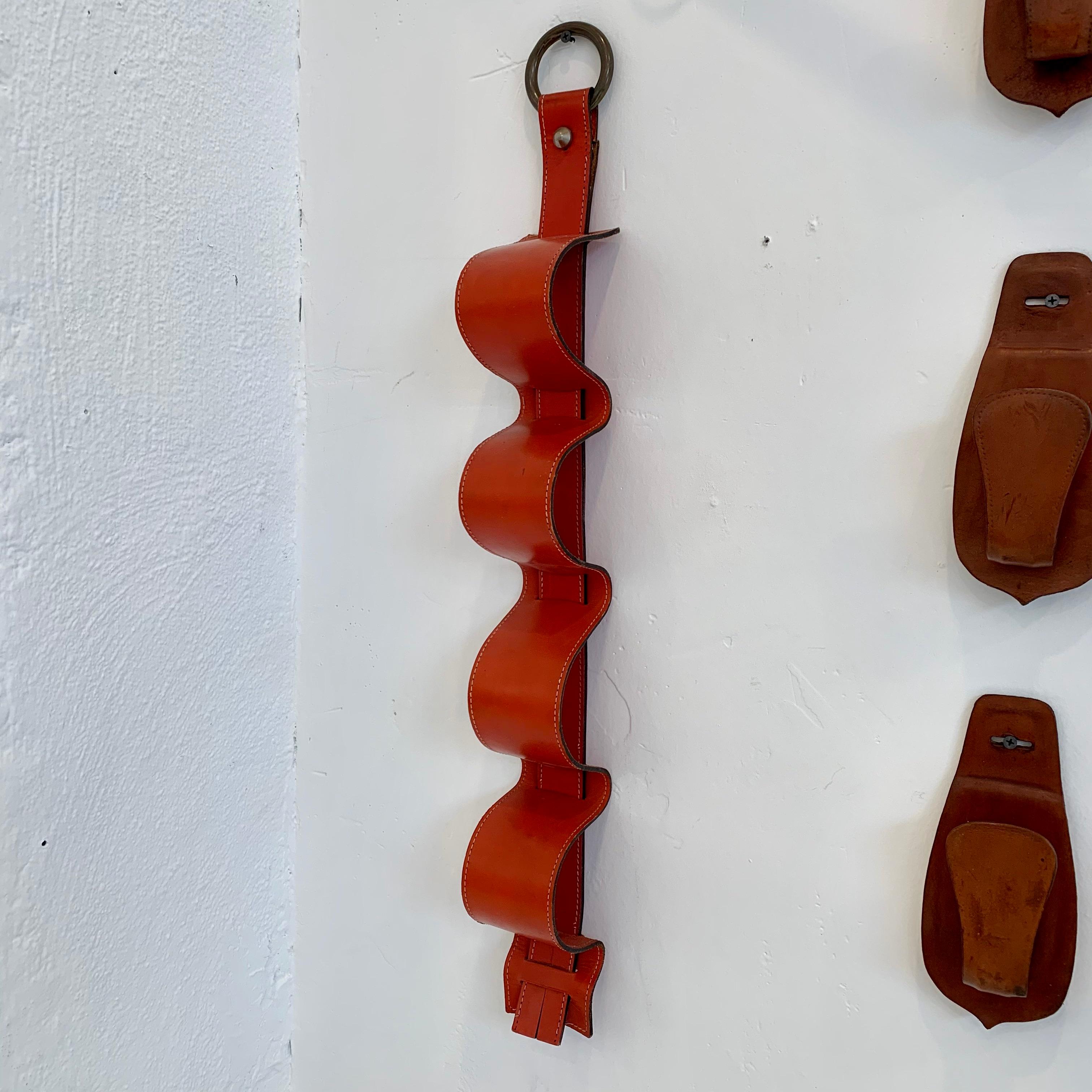 French Jacques Adnet Style Leather Bottle Rack  For Sale