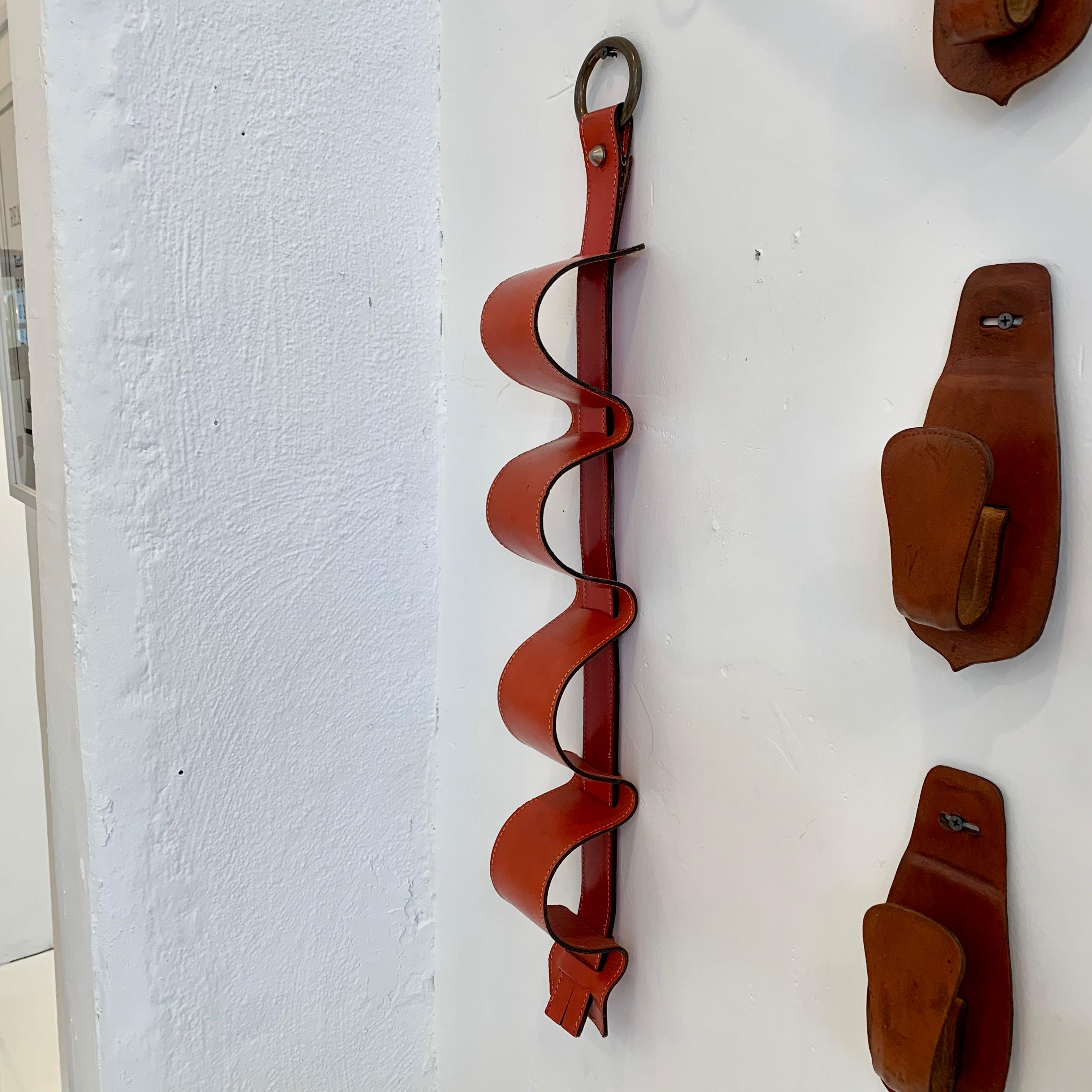 Late 20th Century Jacques Adnet Style Leather Bottle Rack  For Sale