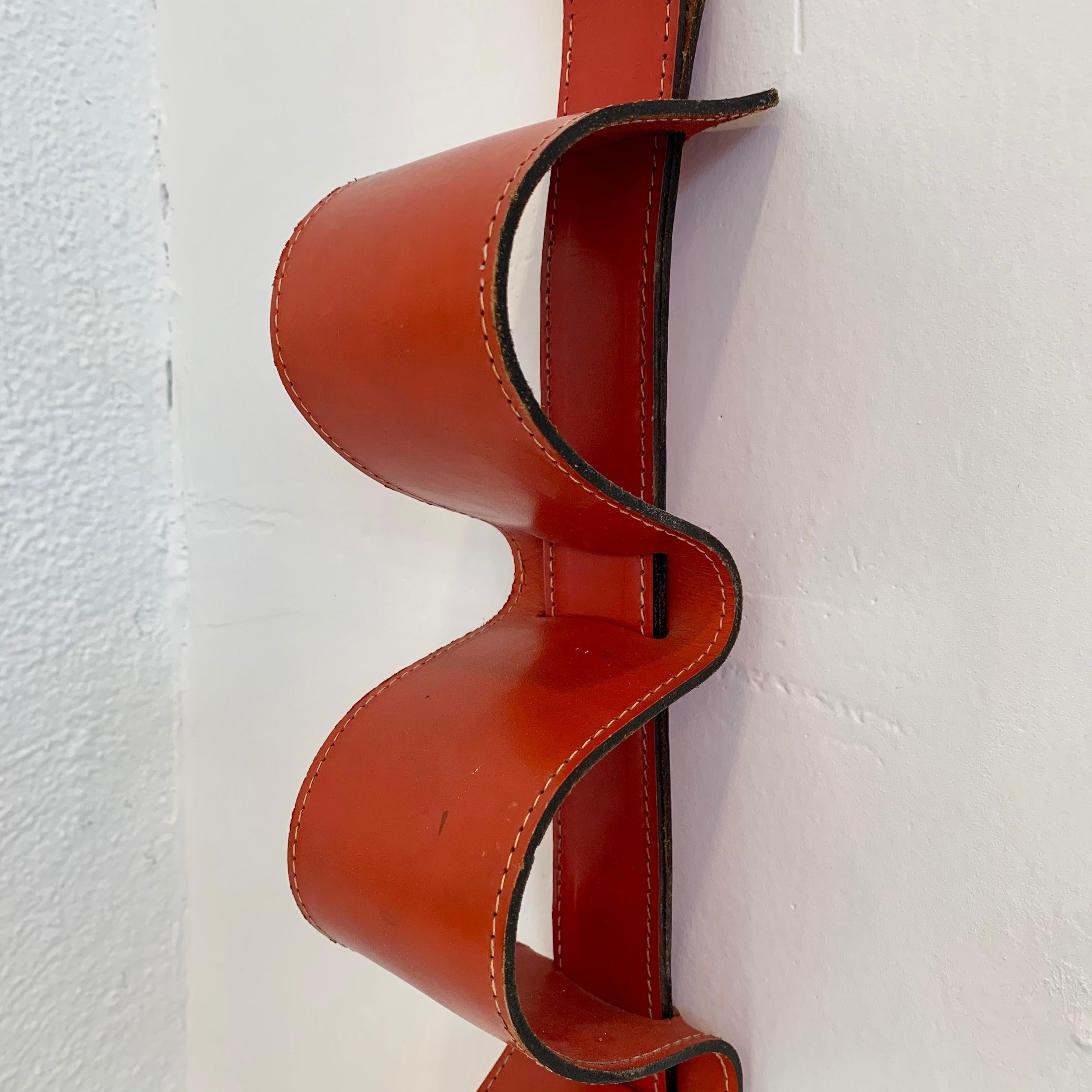 Jacques Adnet Style Leather Bottle Rack  For Sale 2