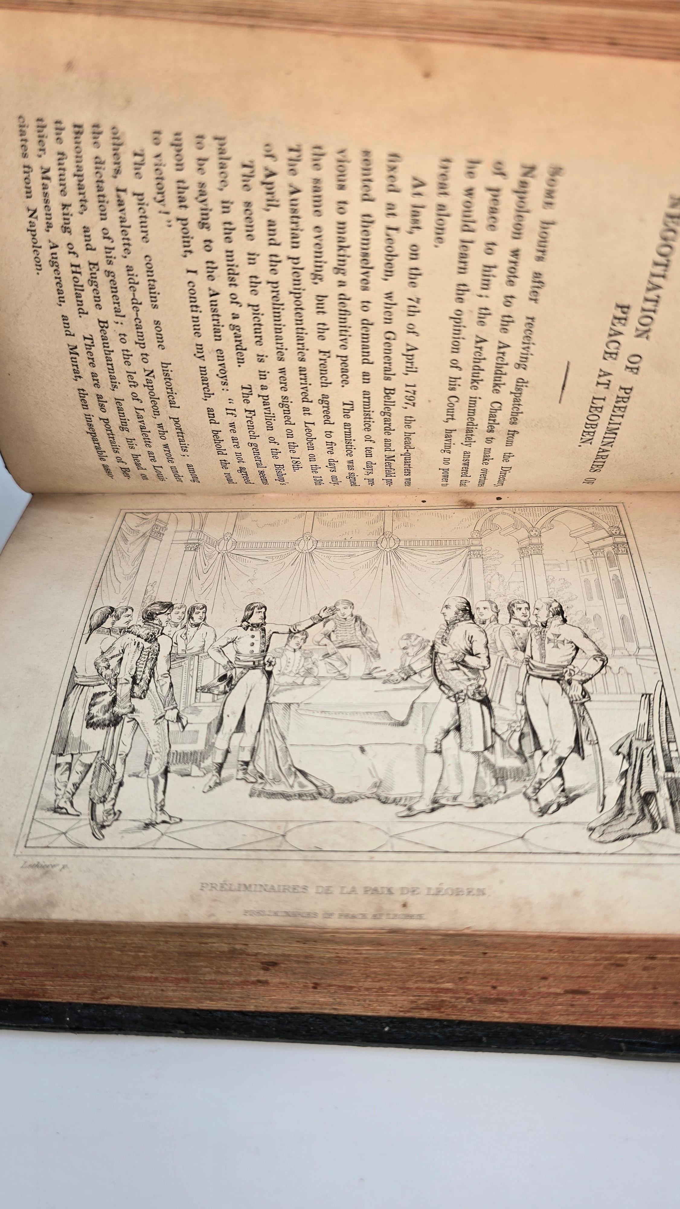 Leather bound book, Napoleon's Gallery, English, printed in 1837 with engravings For Sale 3