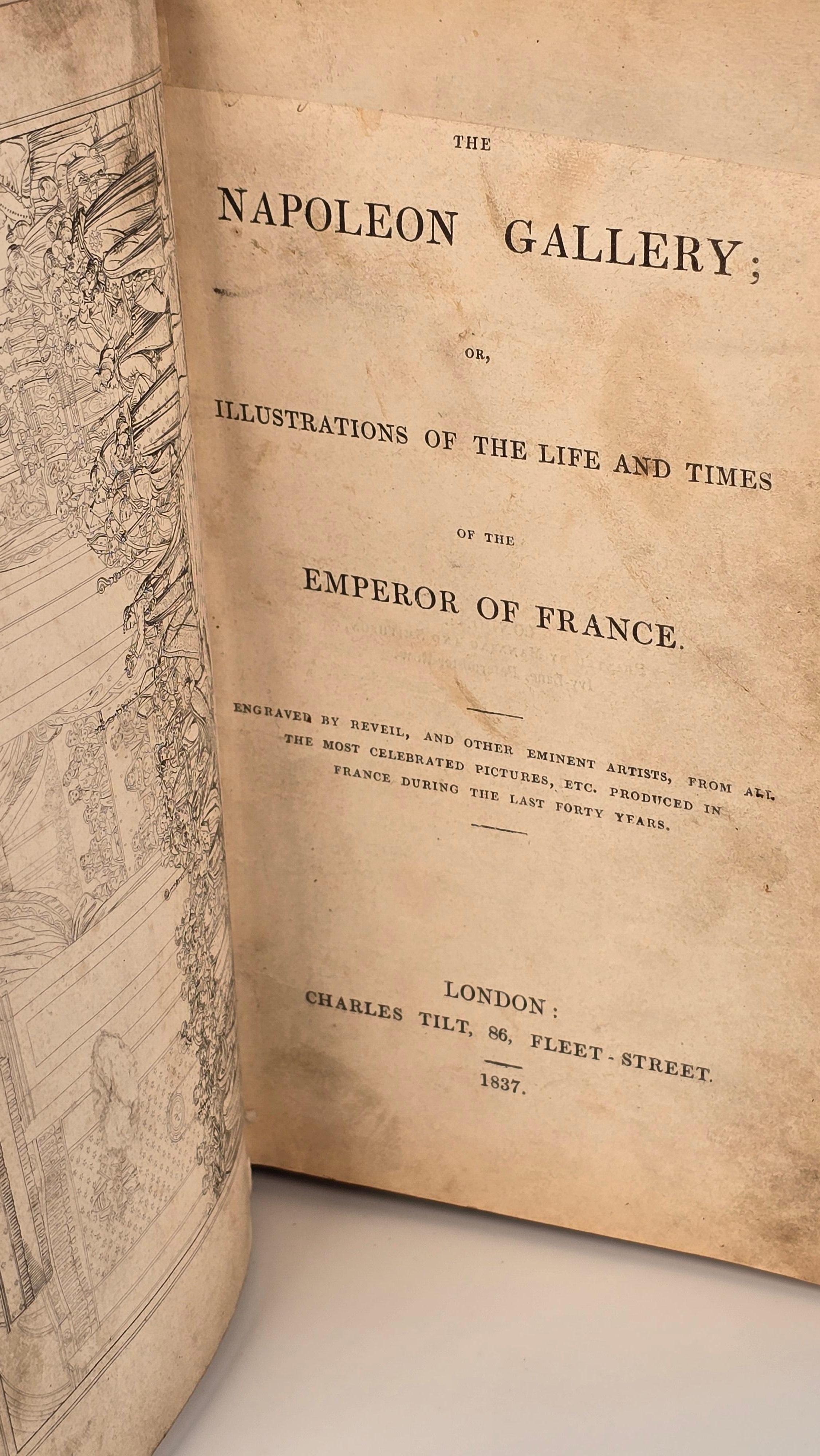Etched Leather bound book, Napoleon's Gallery, English, printed in 1837 with engravings For Sale