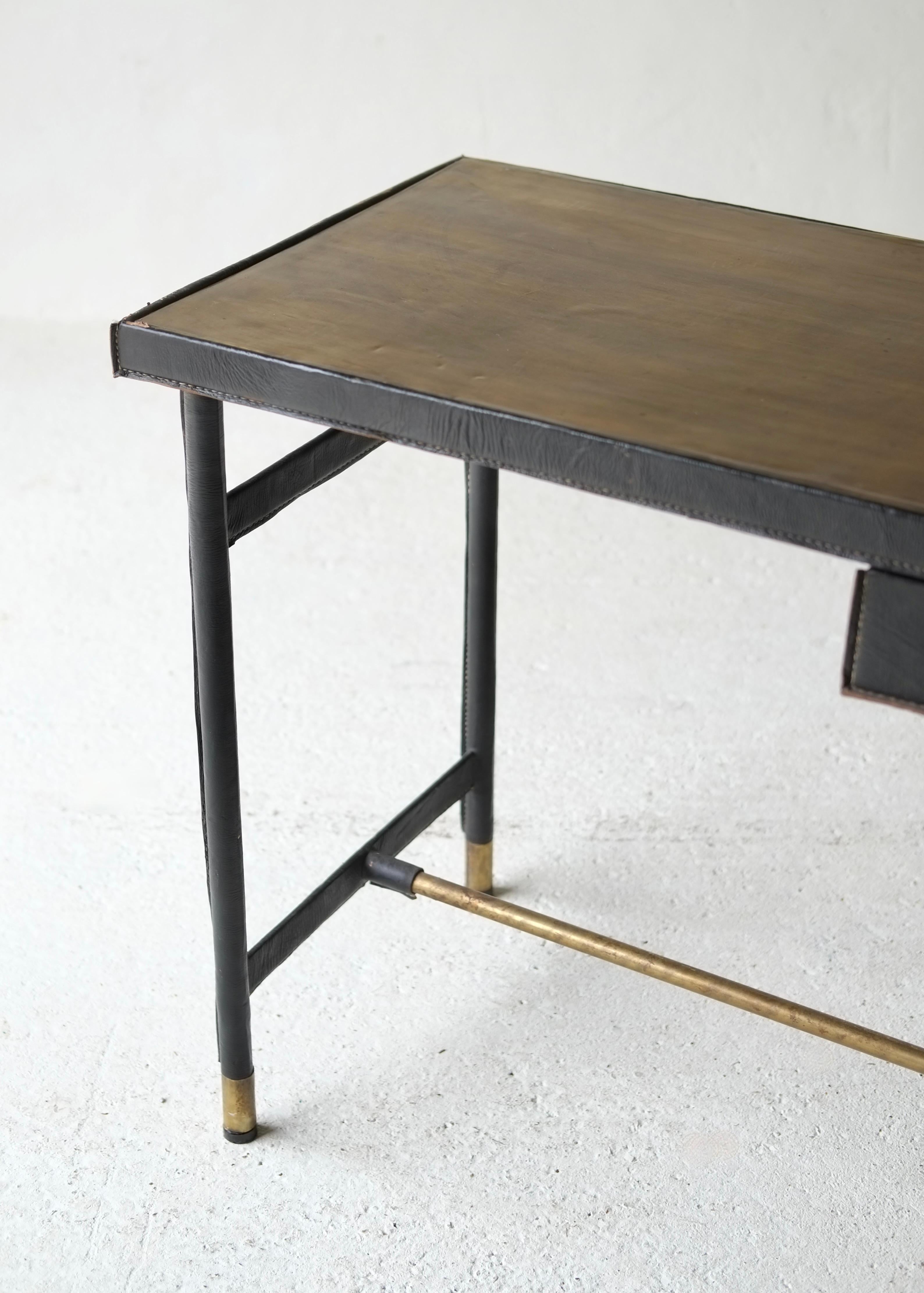 Leather Bound Desk Attributed To Jacques Adnet For Sale 6