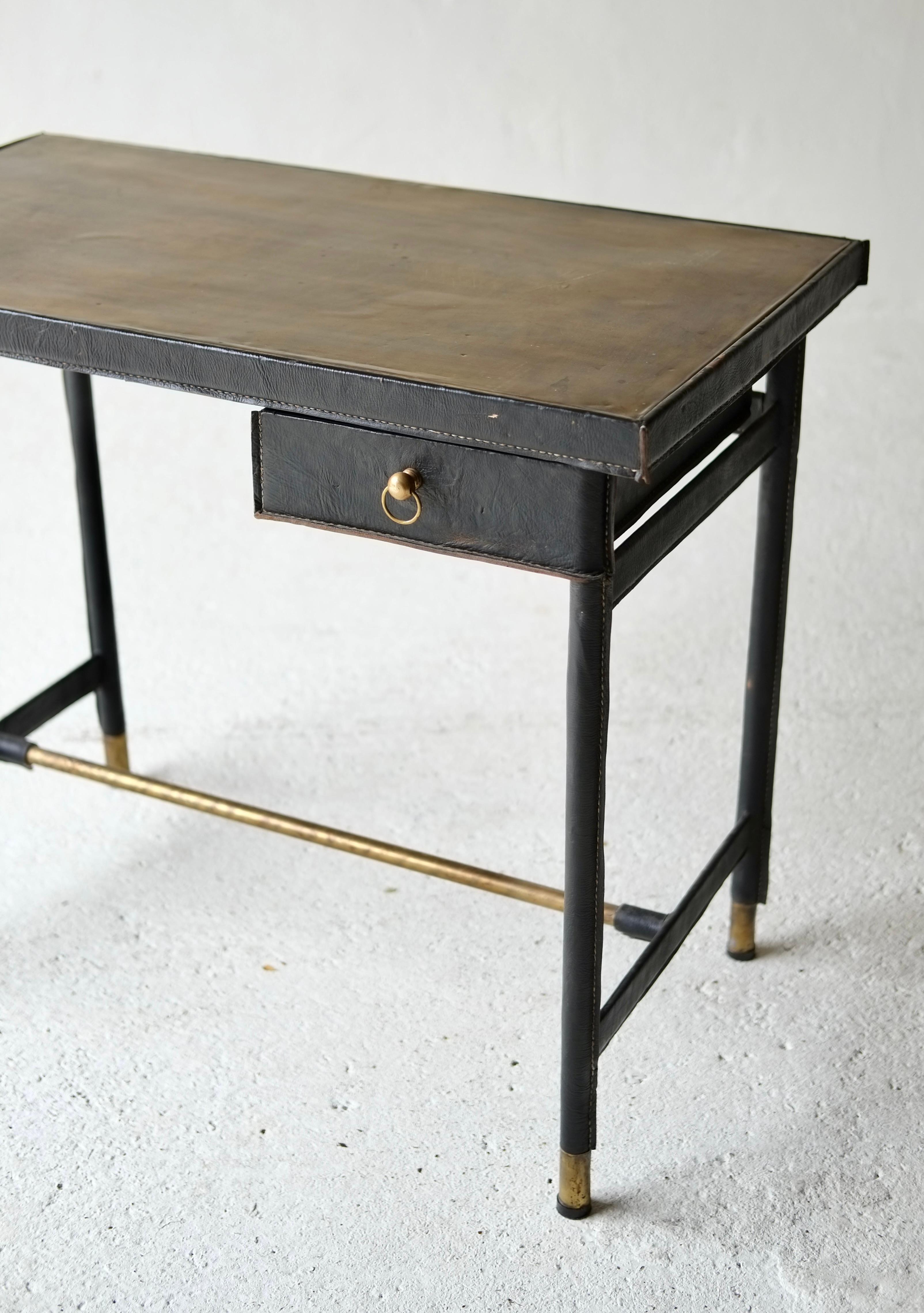 Leather Bound Desk Attributed To Jacques Adnet For Sale 7