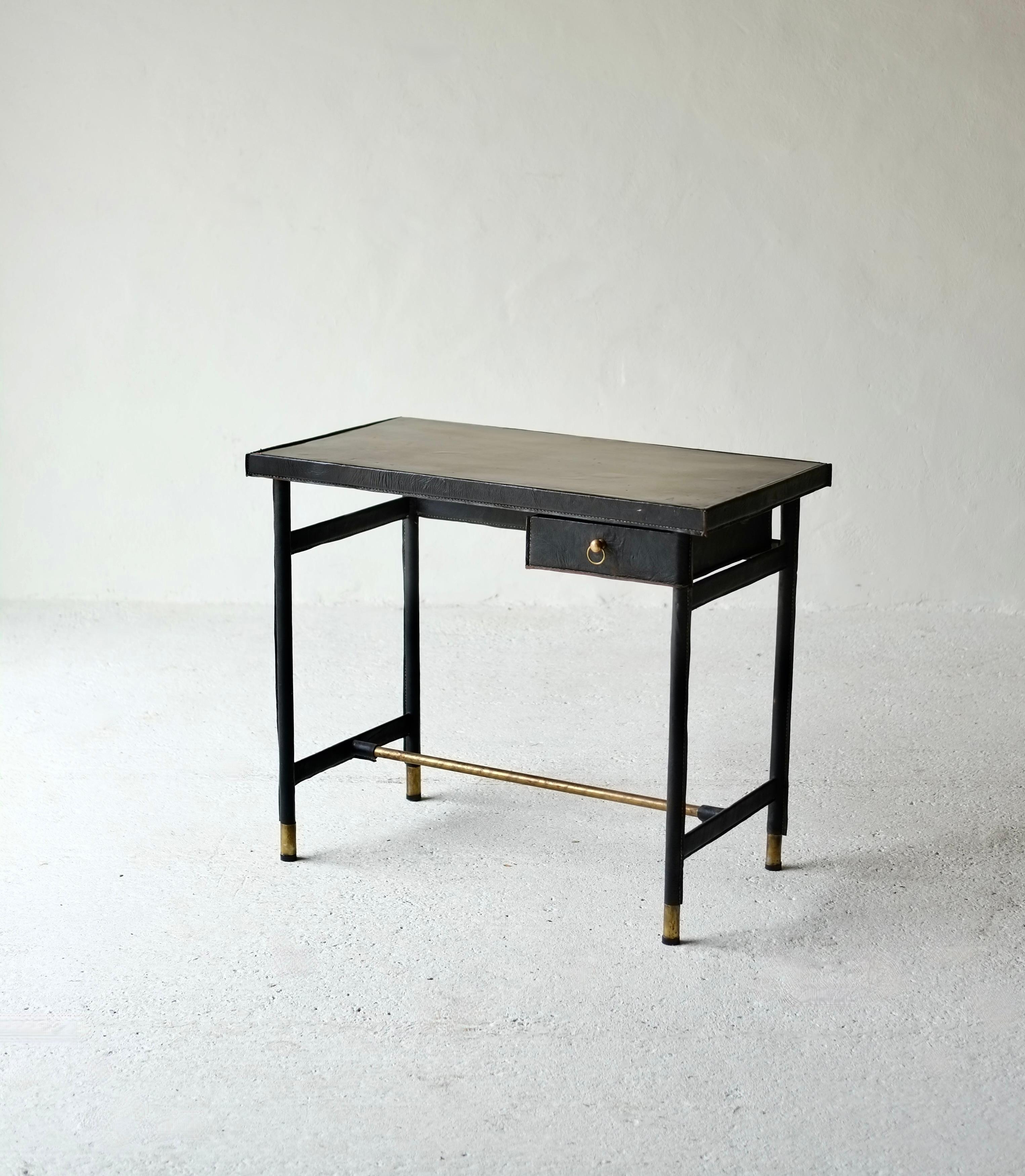 Leather Bound Desk Attributed To Jacques Adnet For Sale 8