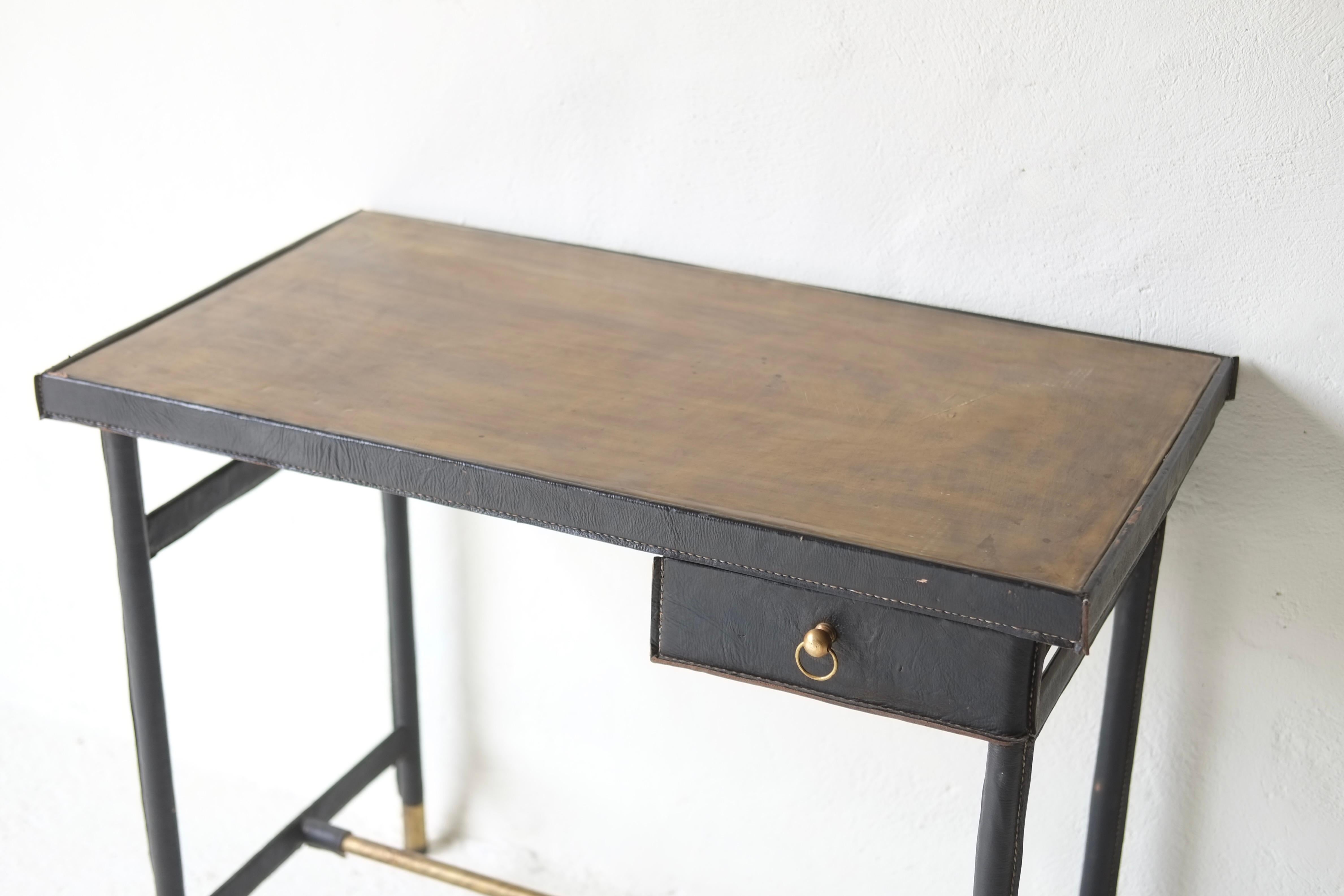 Mid-20th Century Leather Bound Desk Attributed To Jacques Adnet For Sale