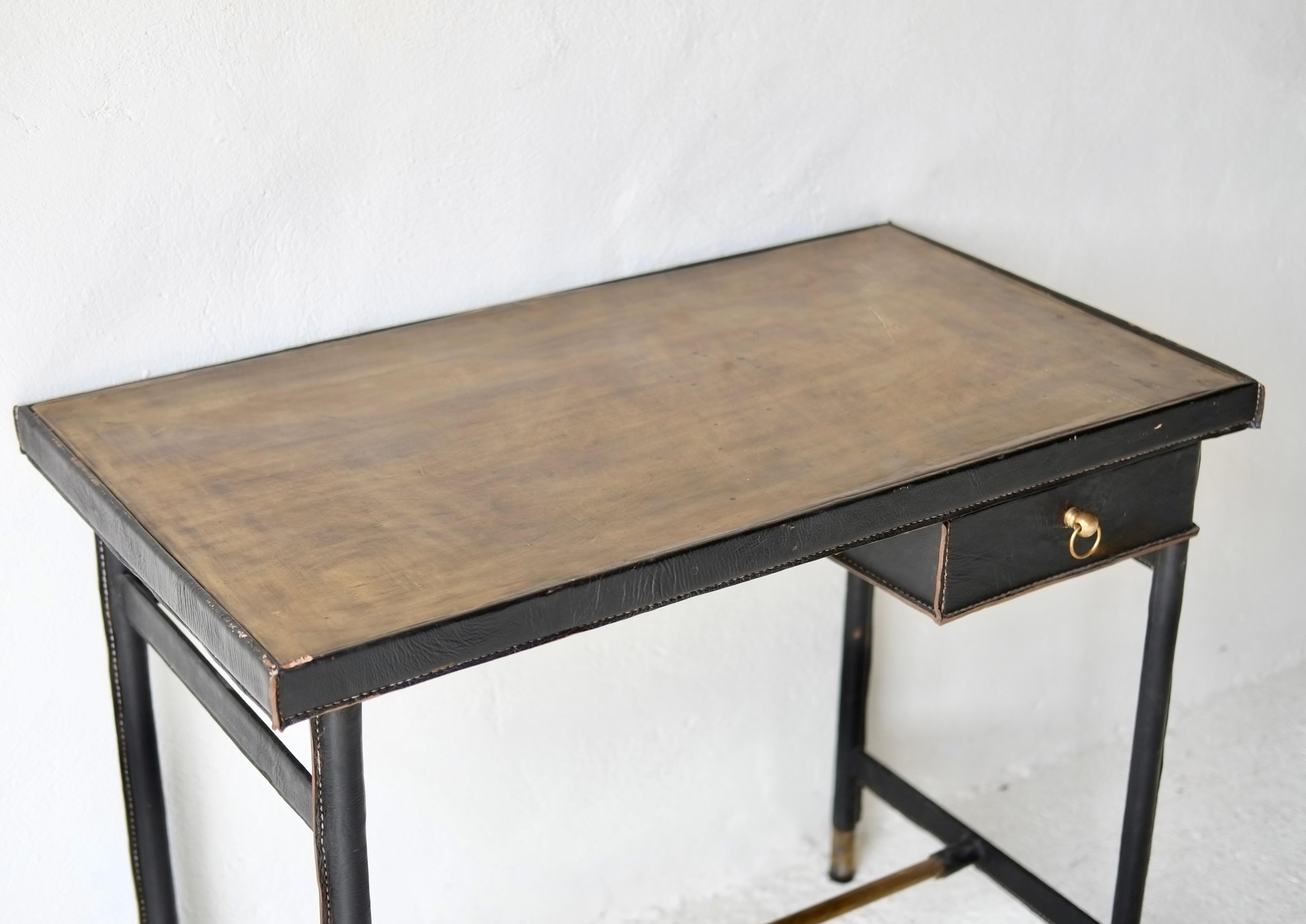 Leather Bound Desk Attributed To Jacques Adnet For Sale 1