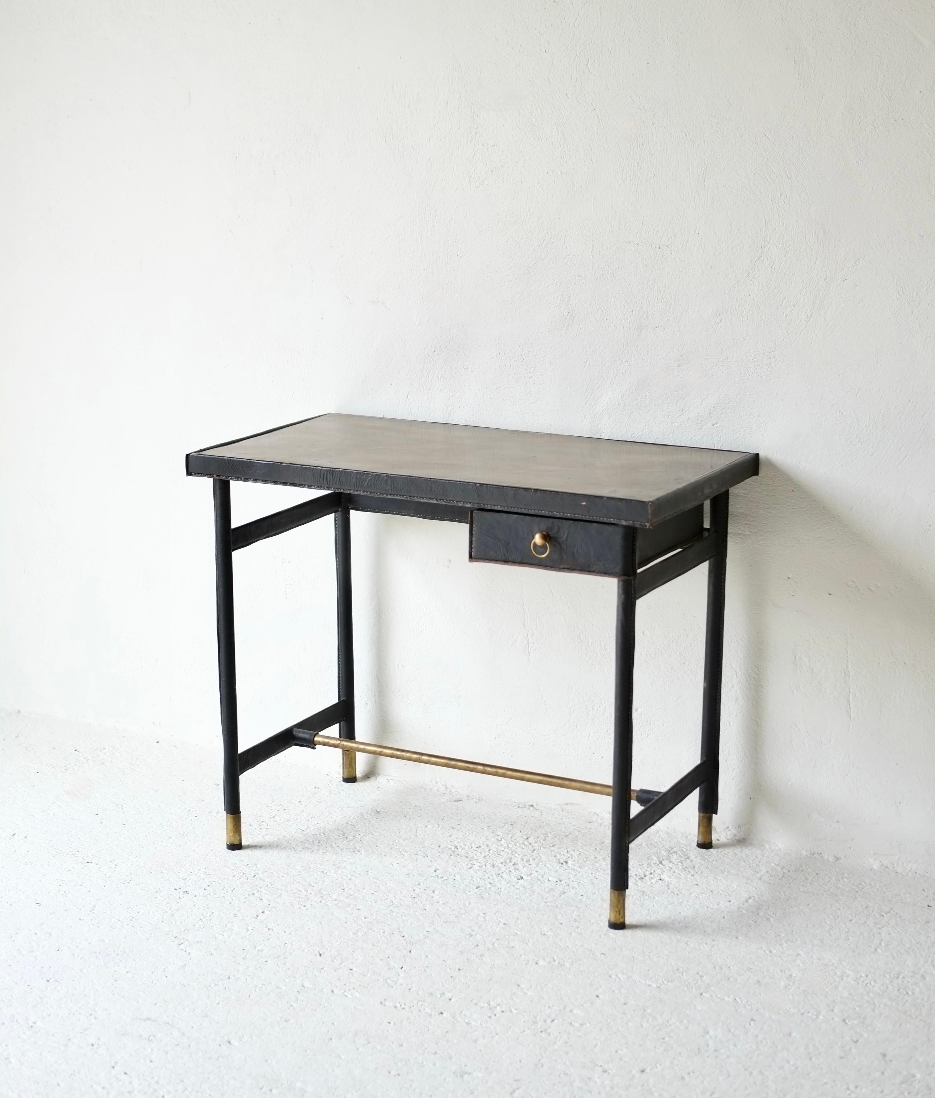Leather Bound Desk Attributed To Jacques Adnet For Sale 2
