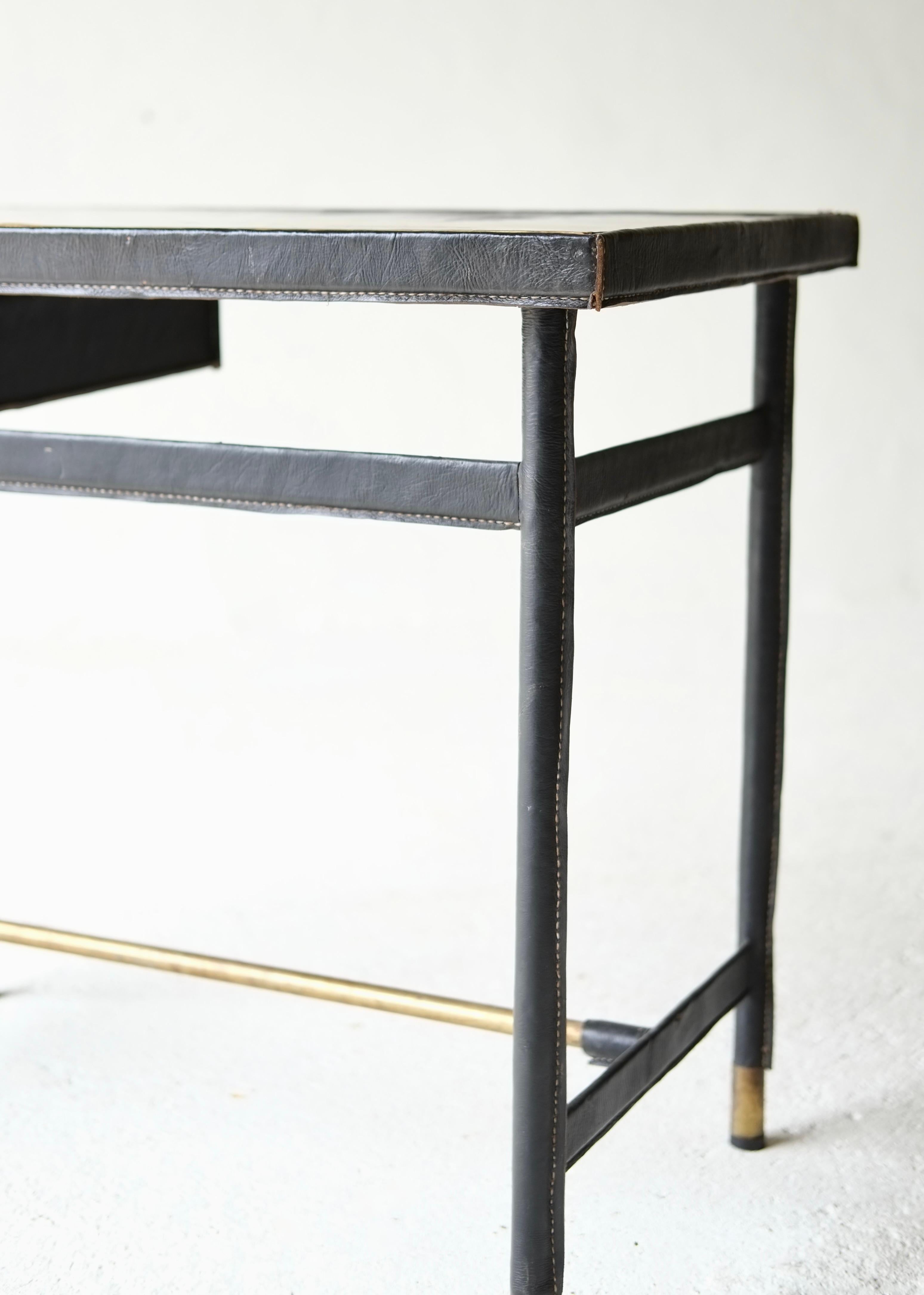 Leather Bound Desk Attributed To Jacques Adnet For Sale 3