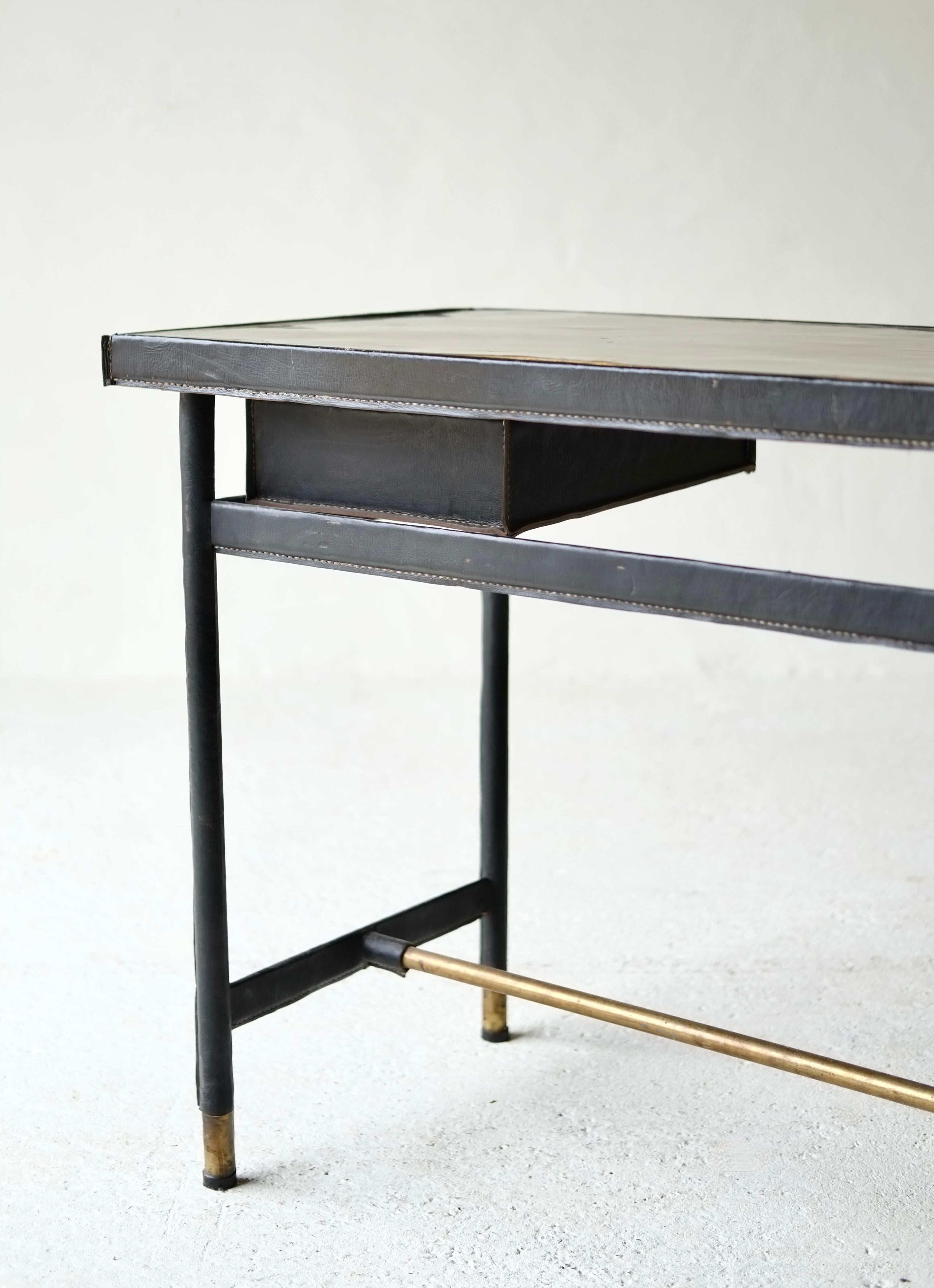 Leather Bound Desk Attributed To Jacques Adnet For Sale 4