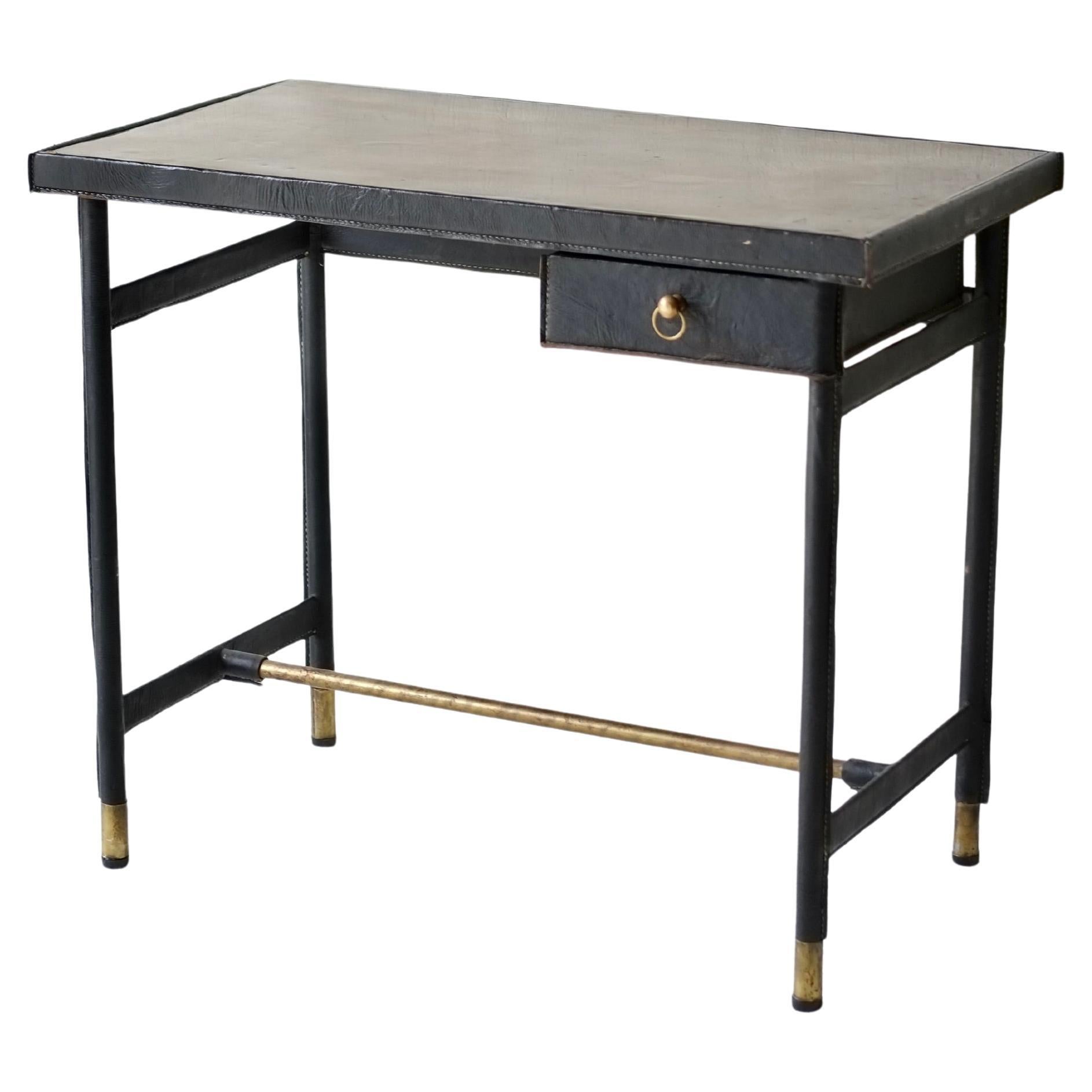 Leather Bound Desk Attributed To Jacques Adnet For Sale