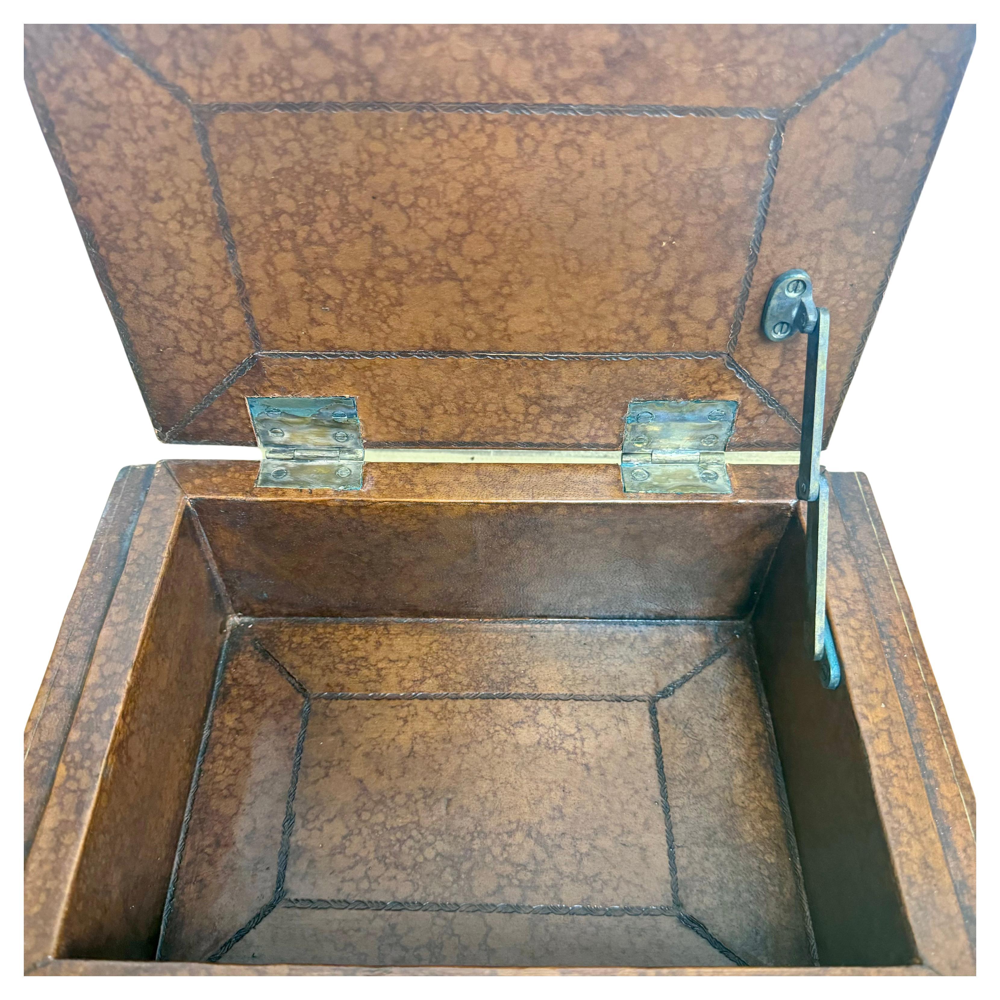 Exceptionally well done wood box wrapped in leather imitating books.  Great decorative piece for any room.  Titled “The Legend of Arts”.  From the  1980’s.  Unsigned, but attributed to Maitland Smith.  In excellent vintage condition.