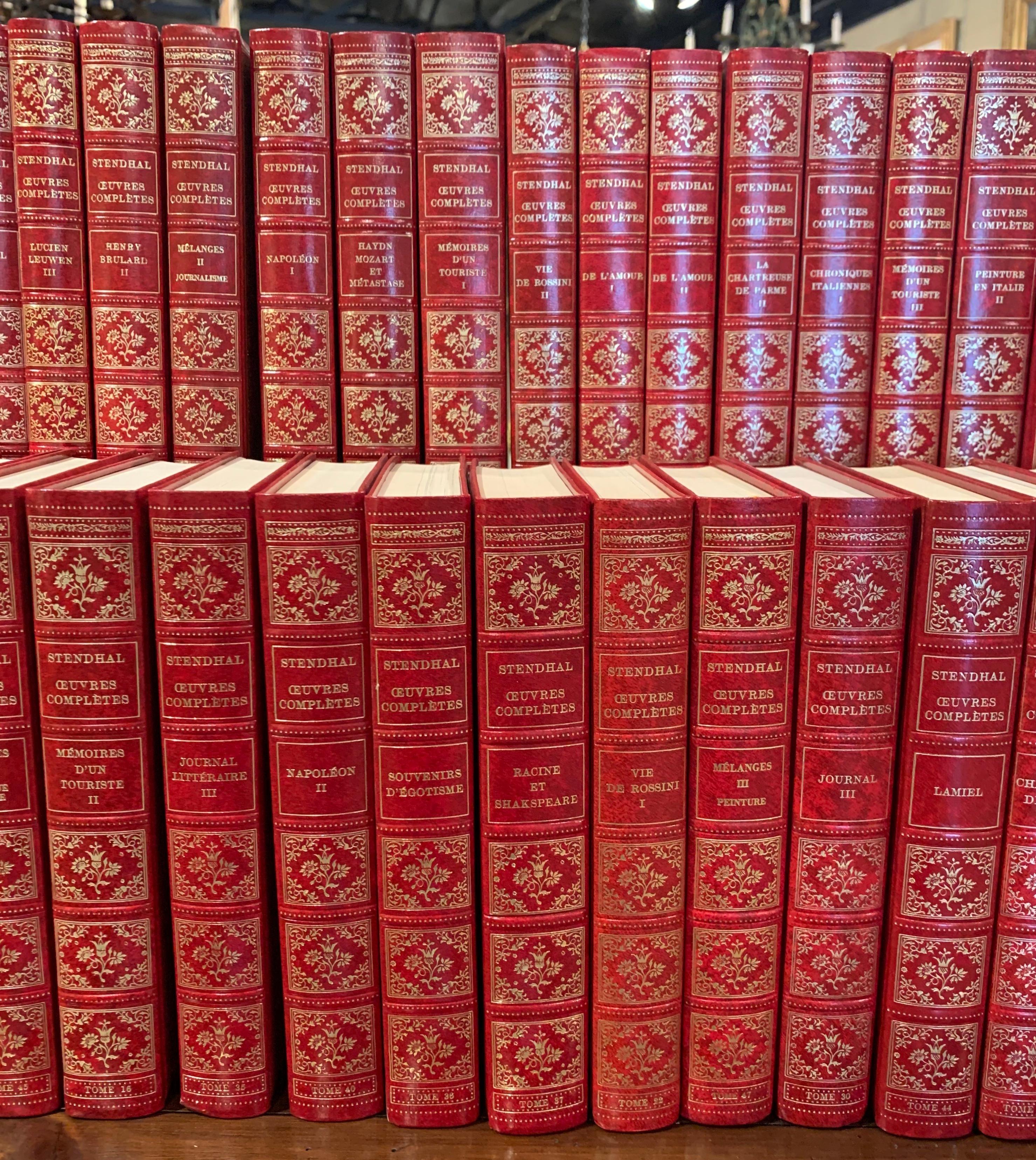 Paper Leather Bound French Books Dated 1972 Stendhal Complete Work, Set of 49