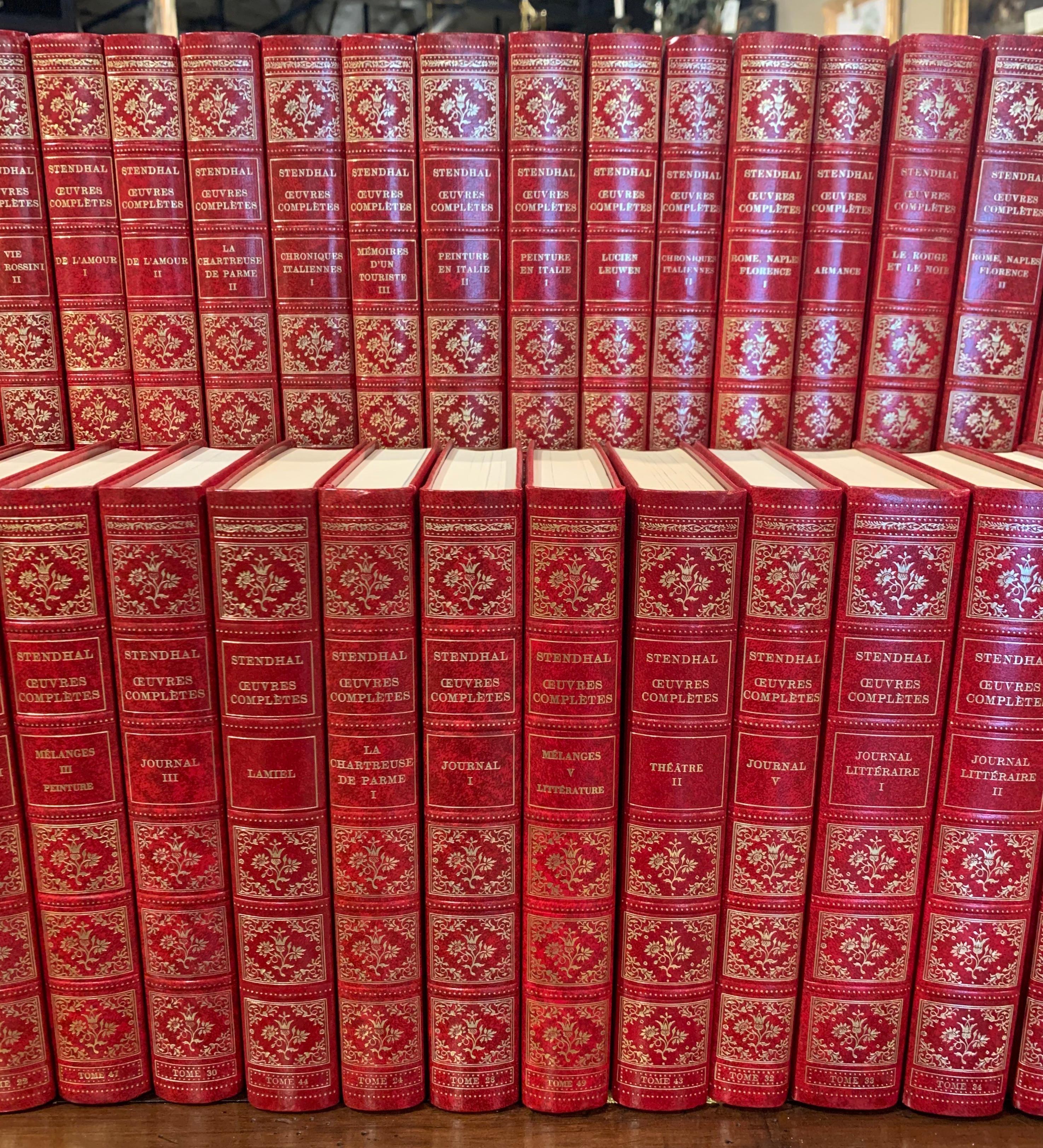 Leather Bound French Books Dated 1972 Stendhal Complete Work, Set of 49 1