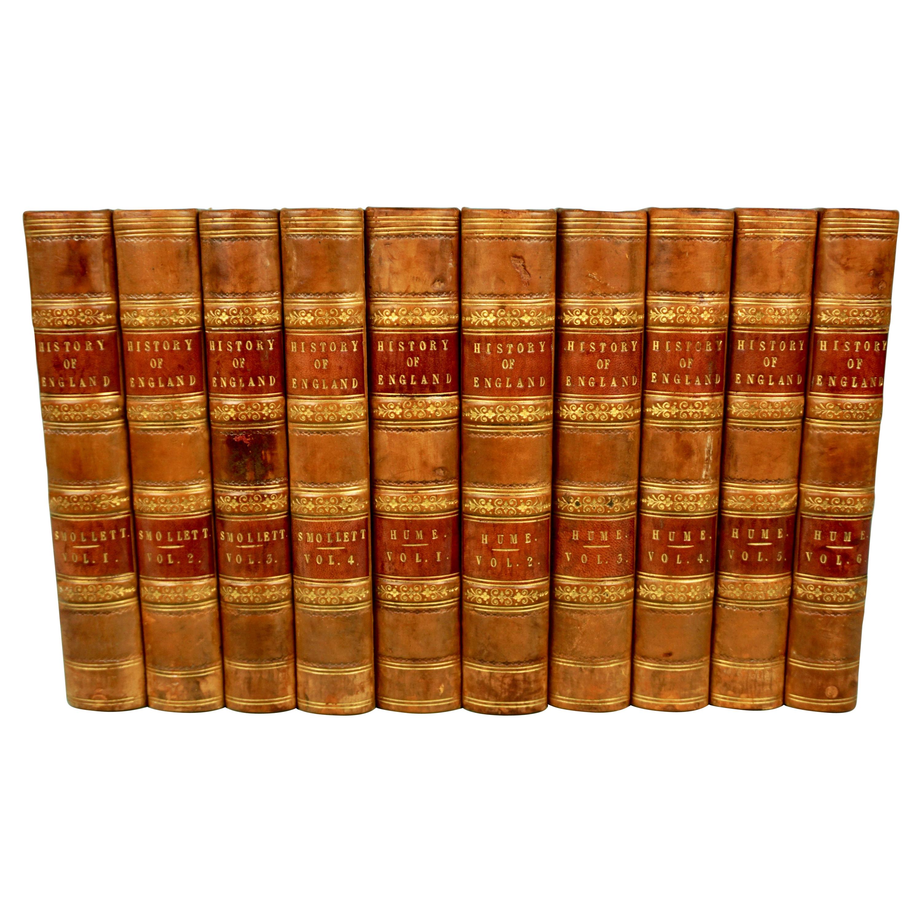 Leather Bound History of England by David Hume and Tobias Smollett in 10 Volumes