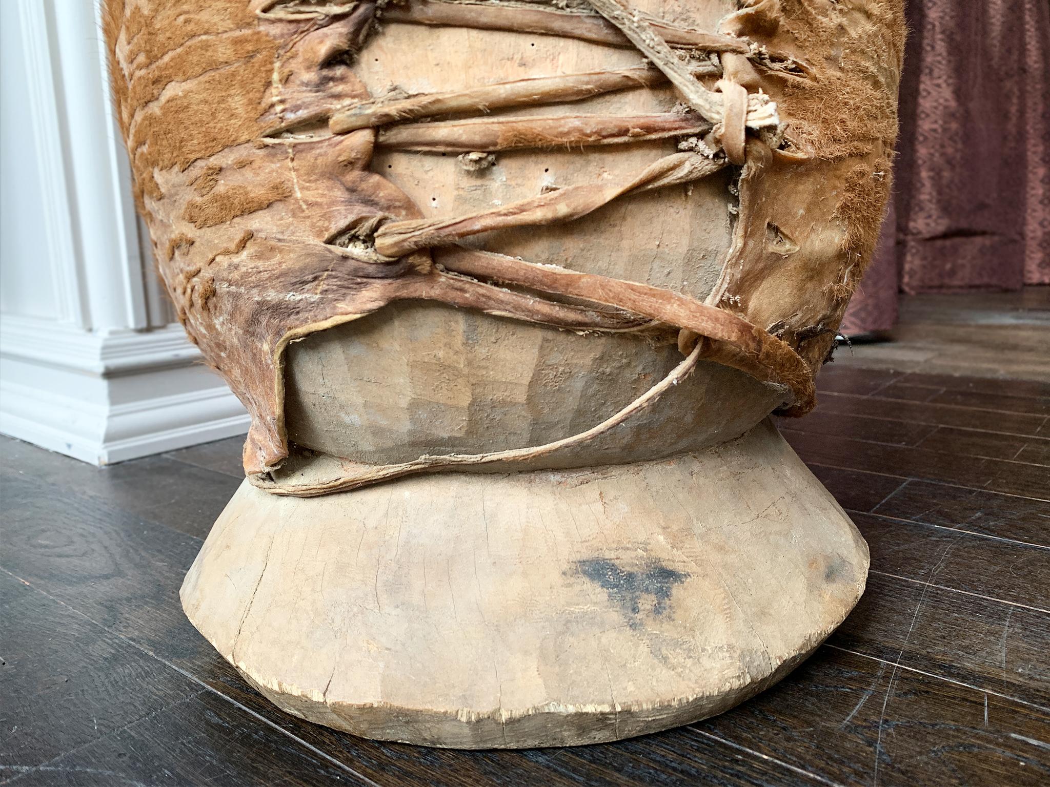 Leather-Bound Hornbeam Wooden Vessel In Good Condition For Sale In New York, NY