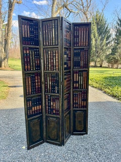 Leather Bound Library Book 4 Panel Folding Screen by Maitland Smith