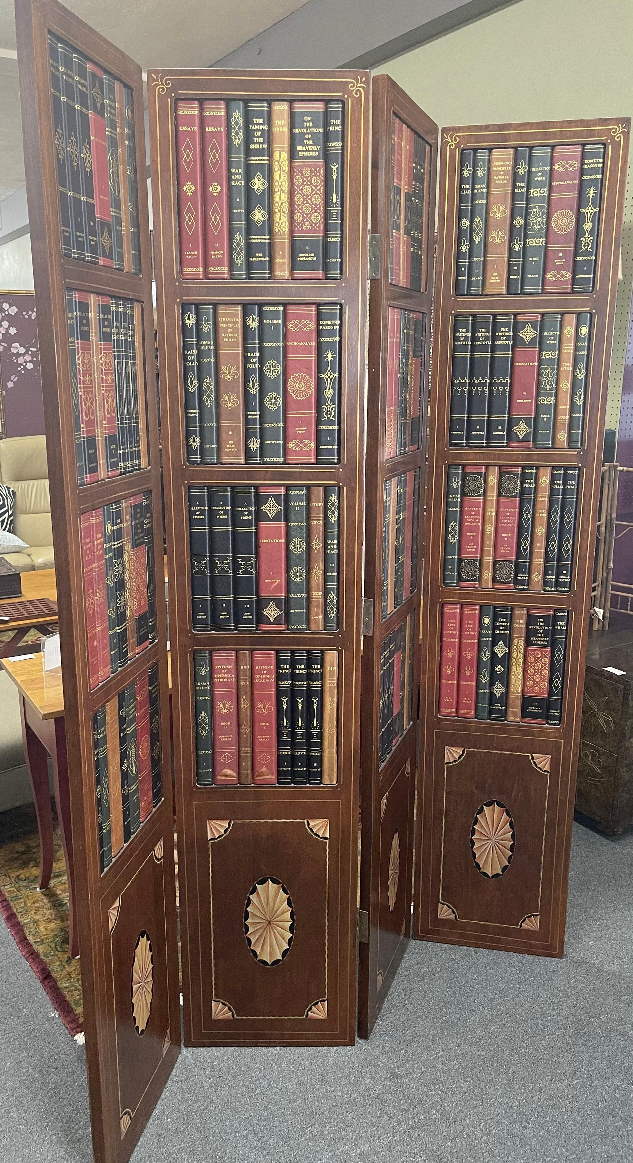American Leather Bound Library Book Four-Panel Folding Screen by Maitland Smith