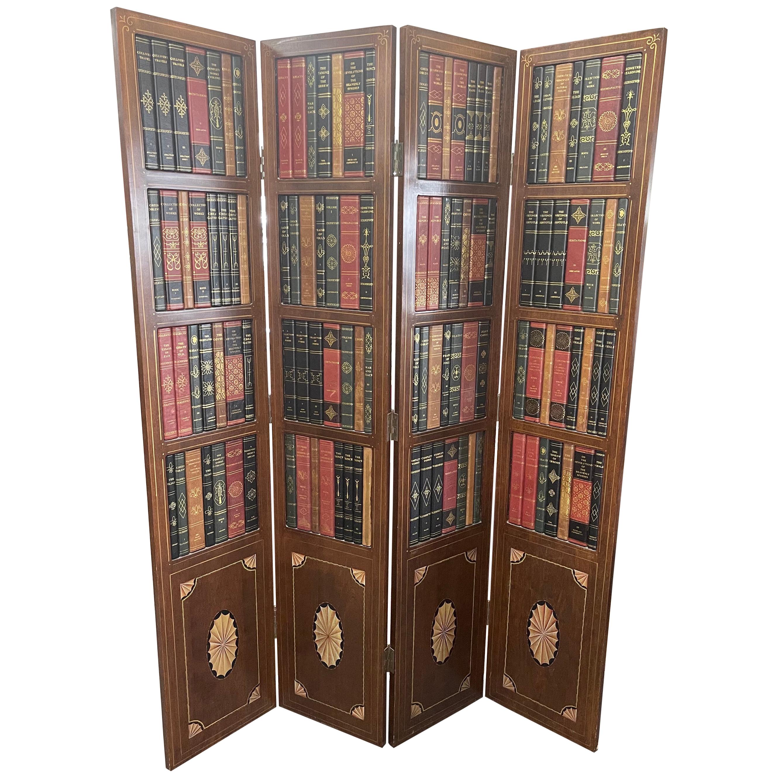 Leather Bound Library Book Four-Panel Folding Screen by Maitland Smith
