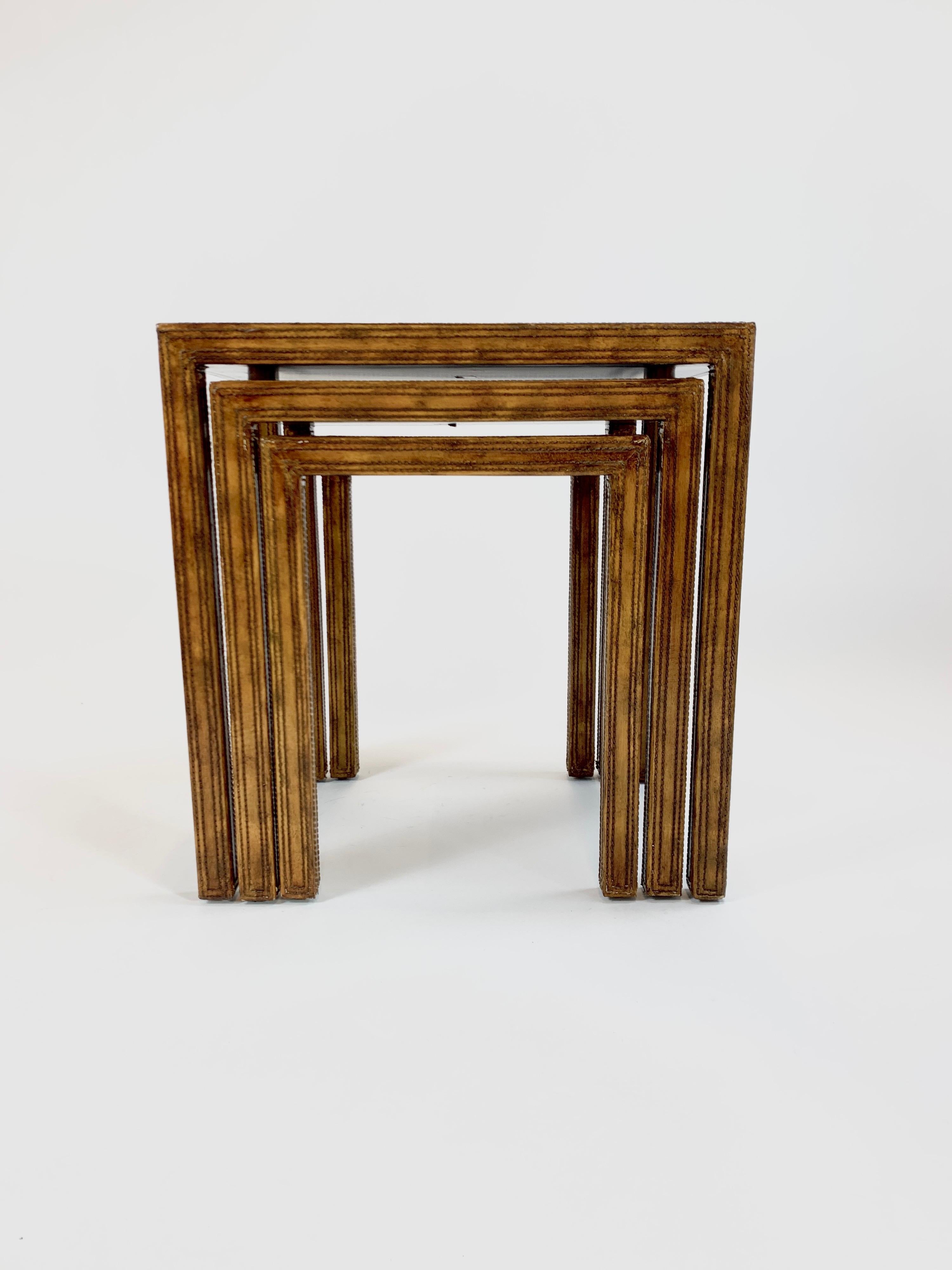 Philippine Leather Clad Nesting Tables by Maitland Smith