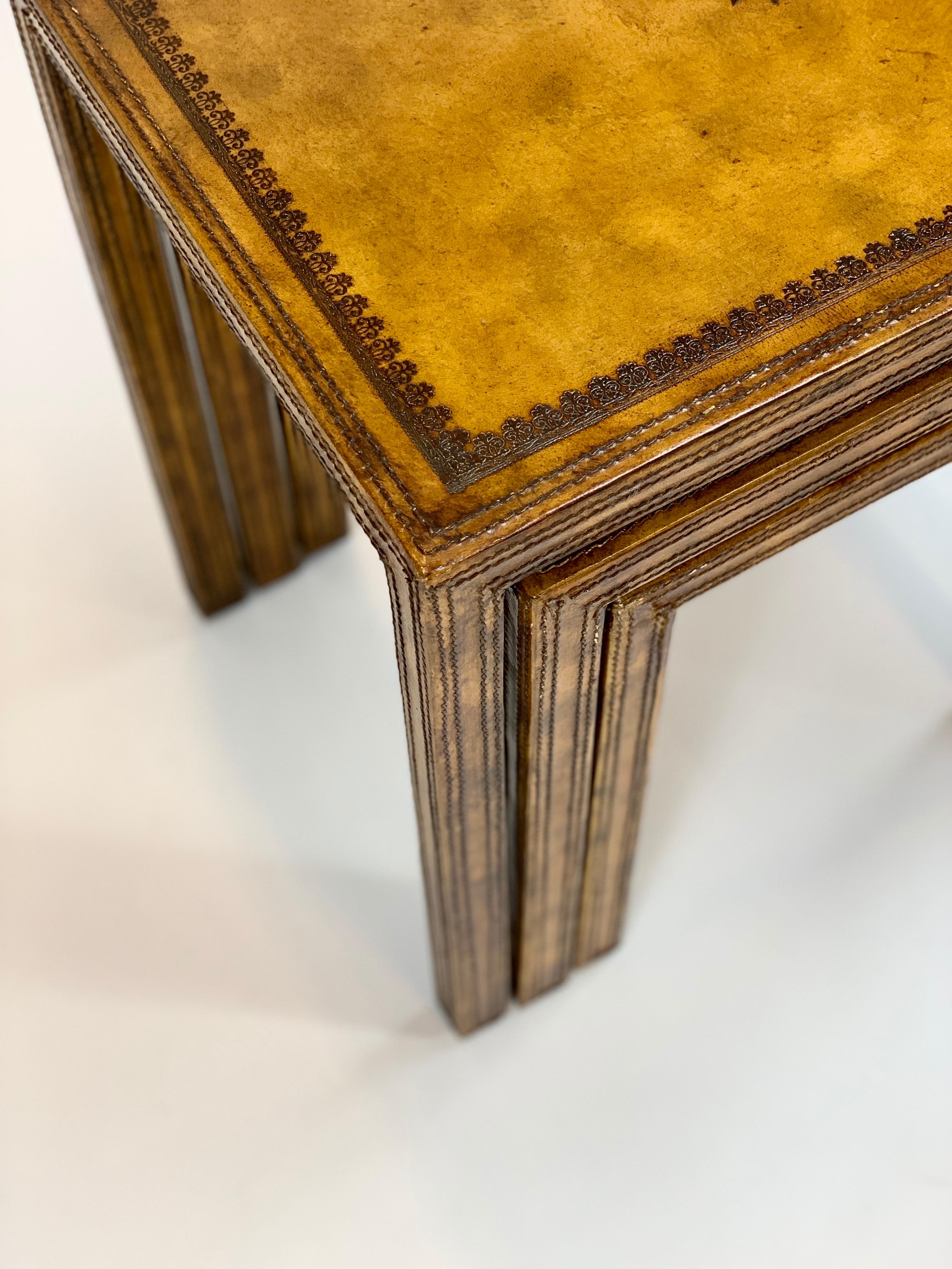 Leather Clad Nesting Tables by Maitland Smith In Good Condition In Danville, CA