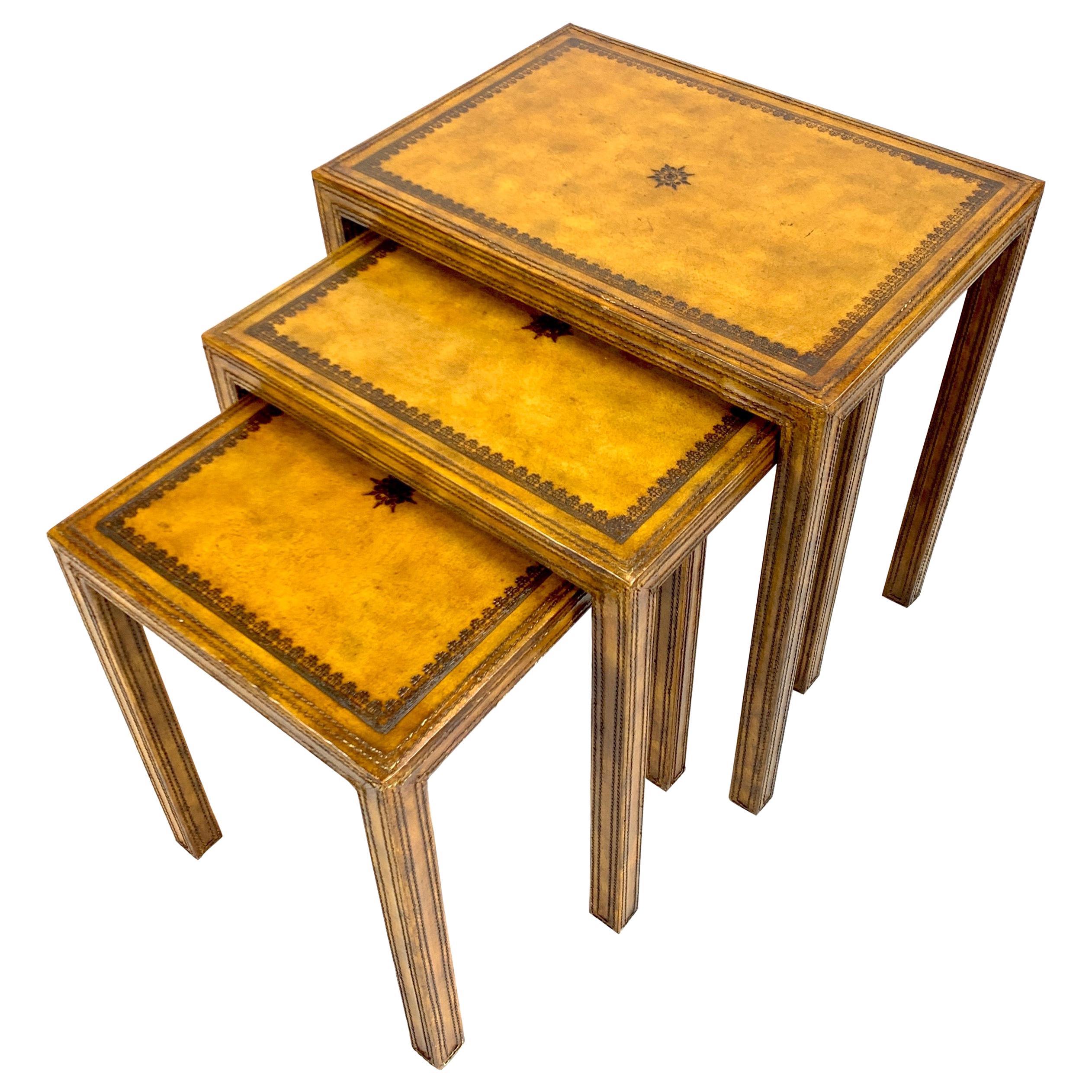 Leather Clad Nesting Tables by Maitland Smith