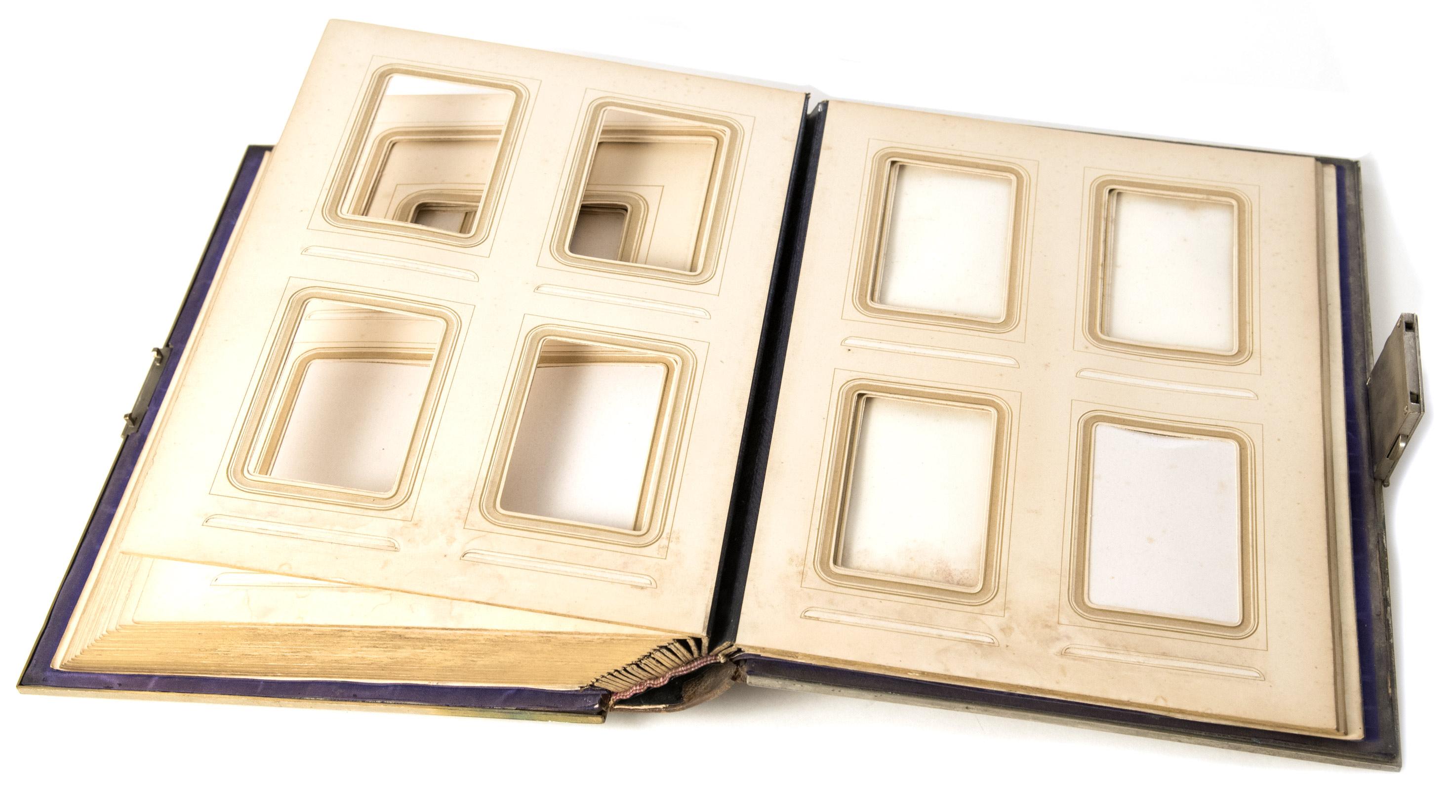 Leather Bound Photo Album with Sterling Silver and Gold Embellishments In Good Condition For Sale In Salt Lake City, UT