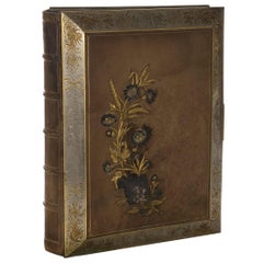 Antique Leather Bound Photo Album with Sterling Silver and Gold Embellishments