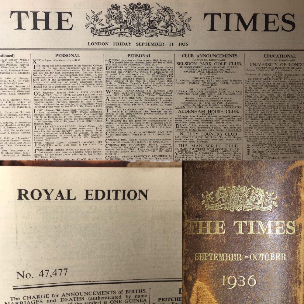 Leather Bound Royal Edition of The Times Newspaper 1936 in Superb Condition In Good Condition For Sale In Llanbrynmair, GB