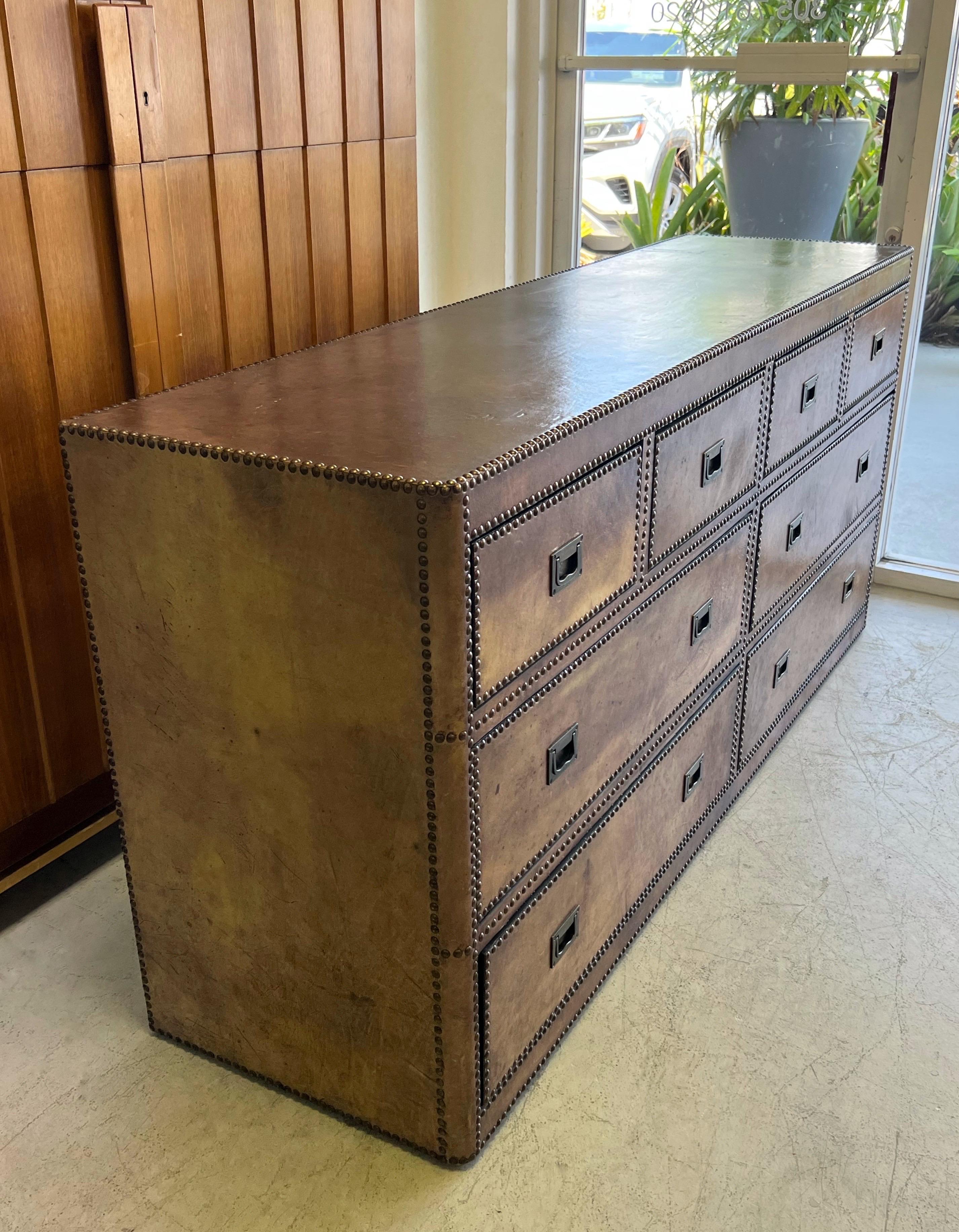 American Leather Bound Sideboard Credenza Chest of Drawers Cabinet