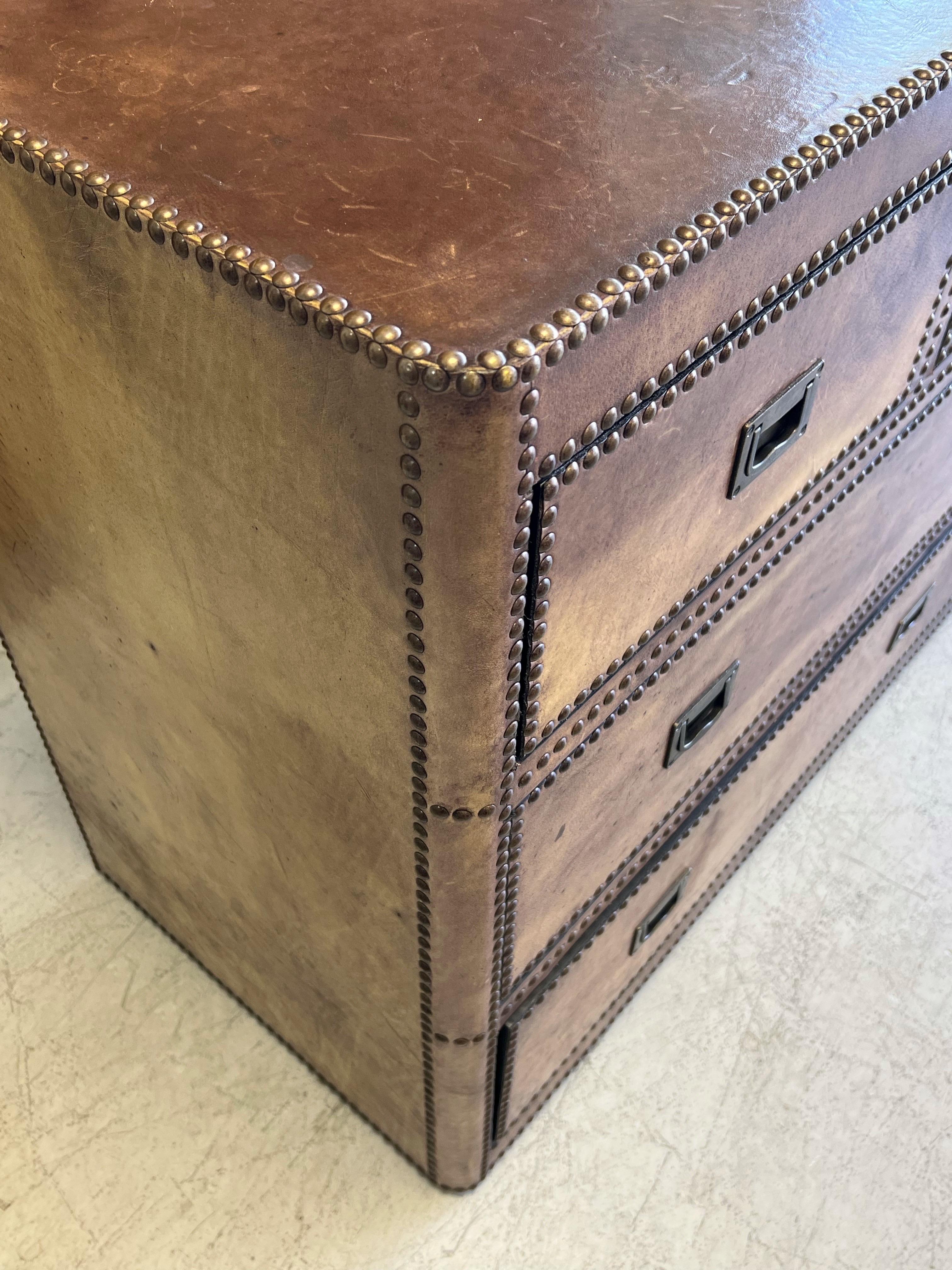 Leather Bound Sideboard Credenza Chest of Drawers Cabinet In Good Condition In Miami, FL