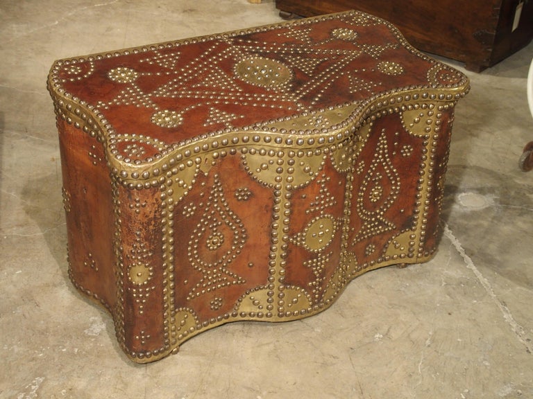 Leather Bound Trunk With Decorative Brass Nailheads And Plating
