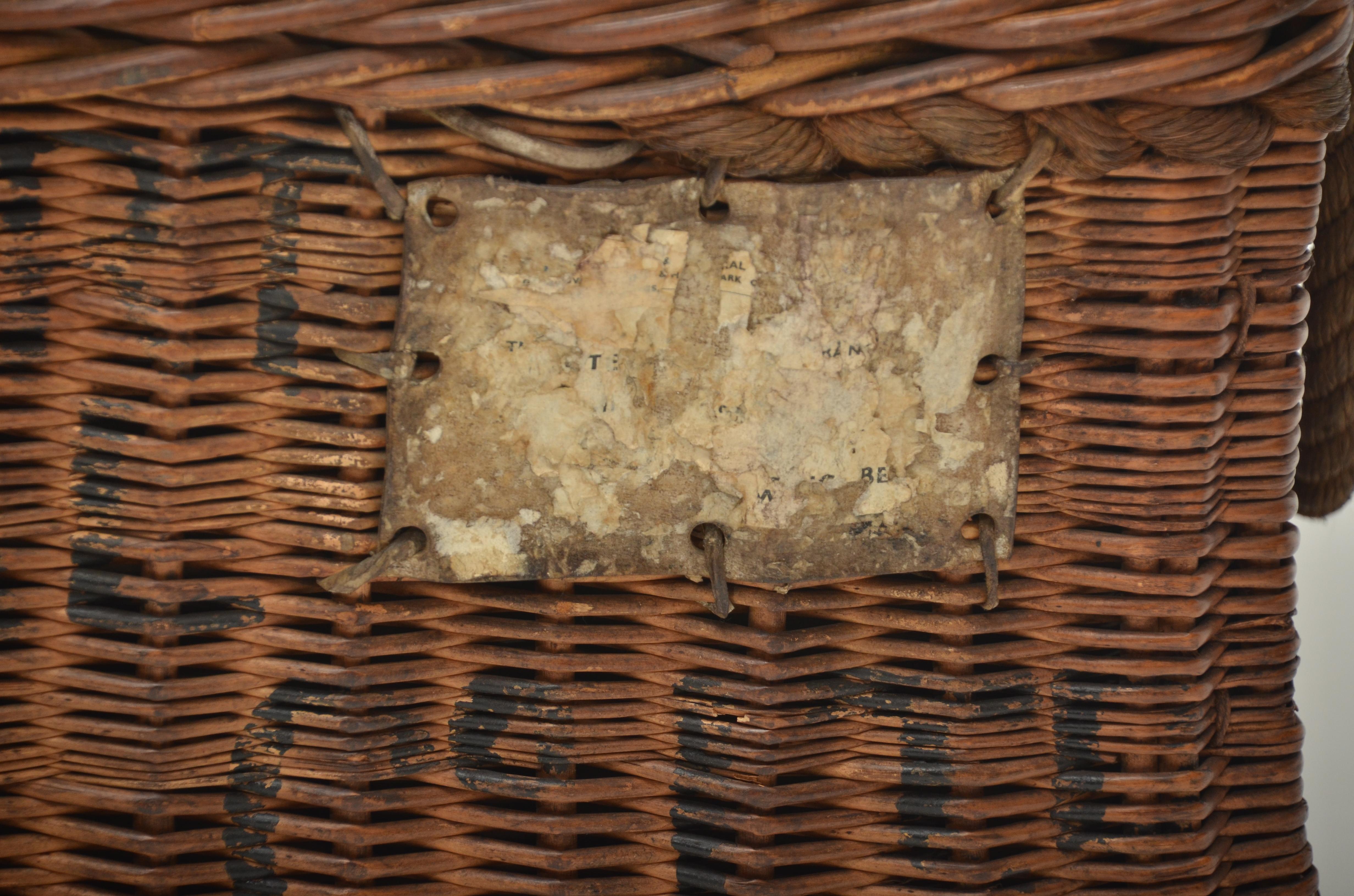 Leather-Bound Wicker Basket, England, circa 1920s 2