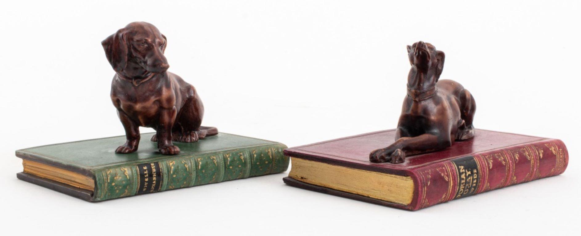 British Leather Bounded Books With Dog Paperweight, 2