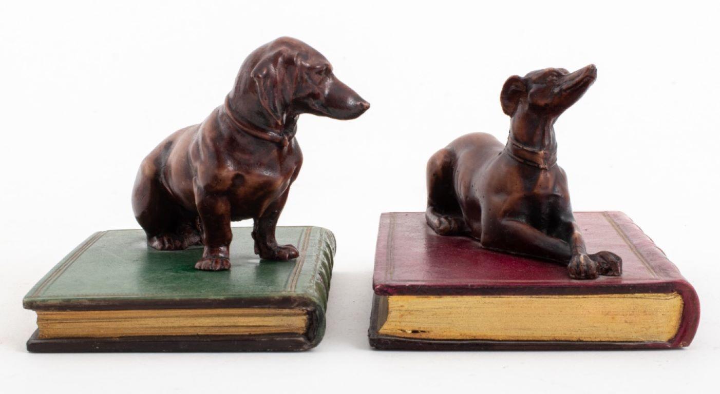 Leather Bounded Books With Dog Paperweight, 2 In Good Condition In Astoria, NY