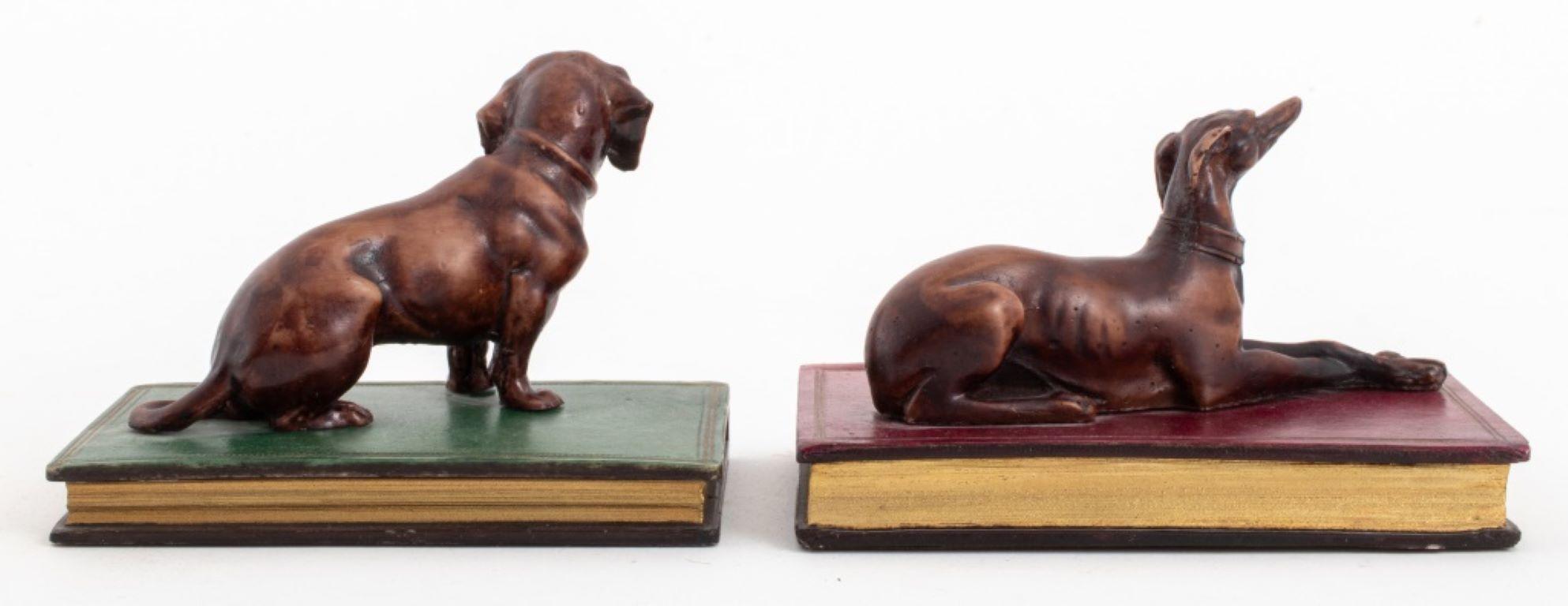 20th Century Leather Bounded Books With Dog Paperweight, 2
