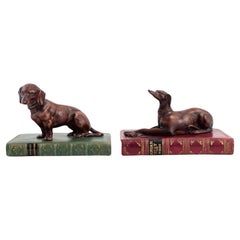 Leather Bounded Books With Dog Paperweight, 2