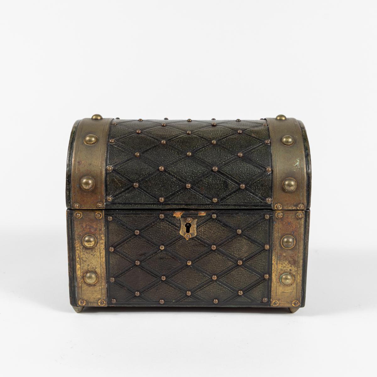 19th Century Regency Brass Studded Leather Box 1