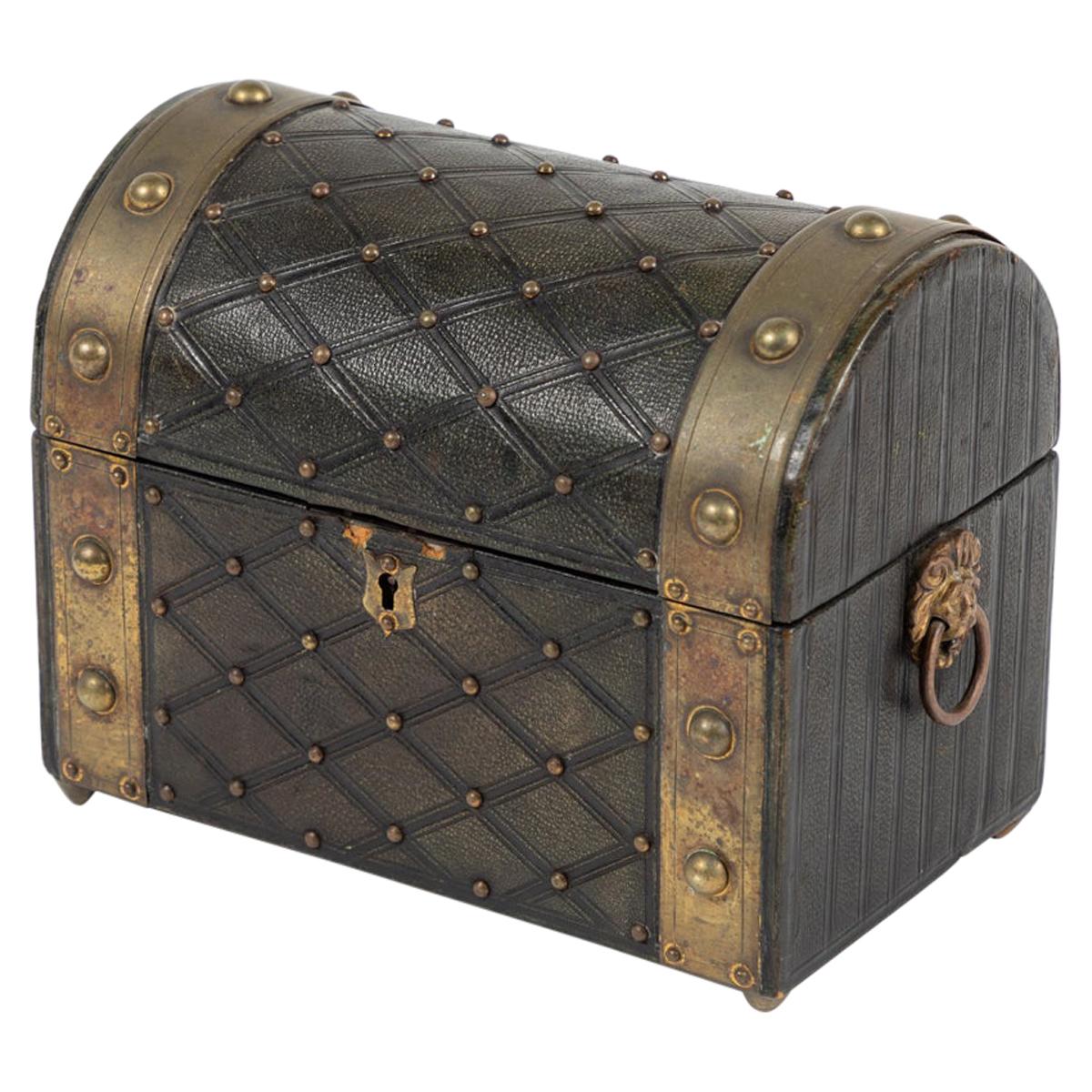 19th Century Regency Brass Studded Leather Box