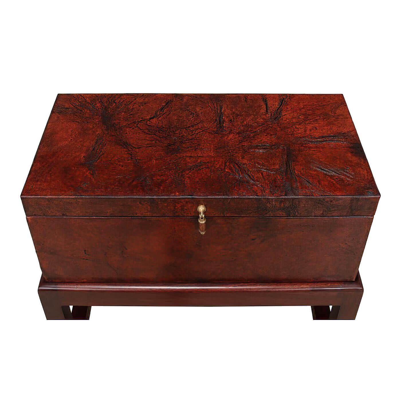 Asian Leather Box on Stand For Sale