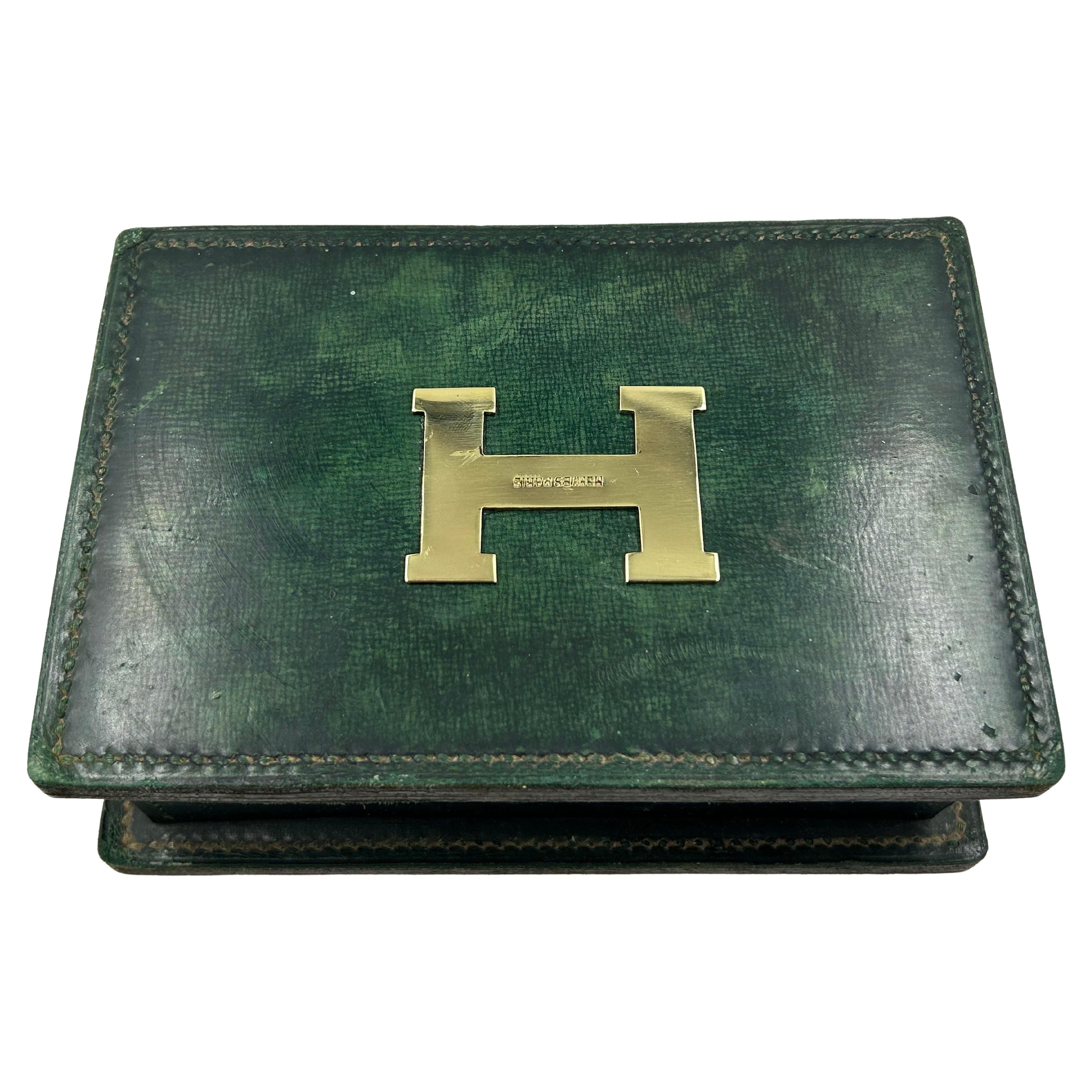 Leather Box with "H" Hardware by Hermès Paris, France, ca. 1970s For Sale