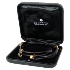Leather Bracelet 18 Karat Gold With Diamonds & 4 Charms By Ole Lynggaard