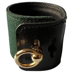 Lederarmband Collier De Chien Kalbsleder Grüne Wolle Schwarz vergoldetes Messing