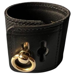 Leather Bracelet Collier De Chien Calfskin Green Wool Black Gold Plated Brass