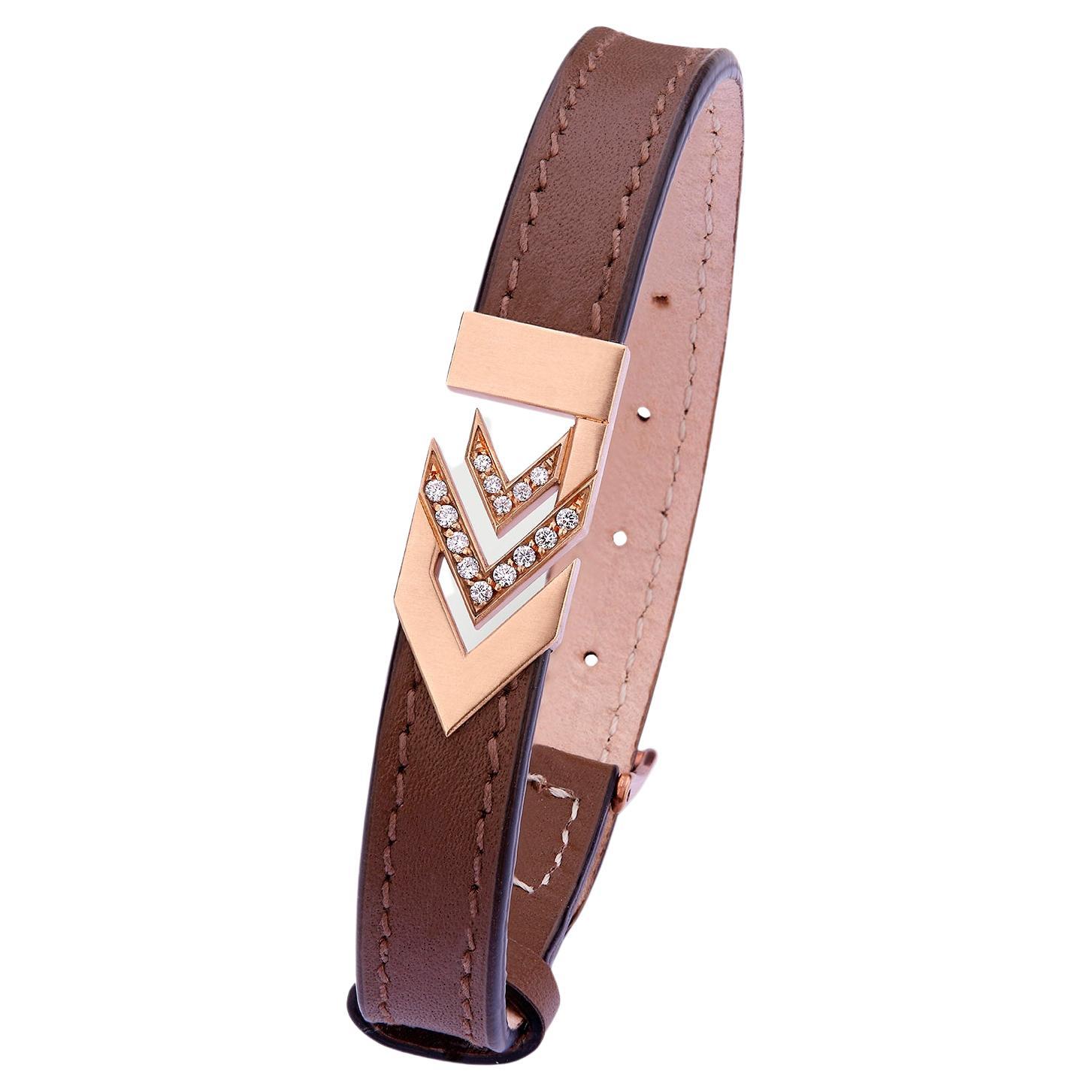 Leather Bracelet crafted in 18K Rose Gold & White Diamonds 0.15 ct. Rose Gold 7.97 gr. 

Hand crafted and made in Italy. Gemstones are natural and not treated. 

Design is inspired by sacred geometry - the triangle. 
Triangles are a powerful shape